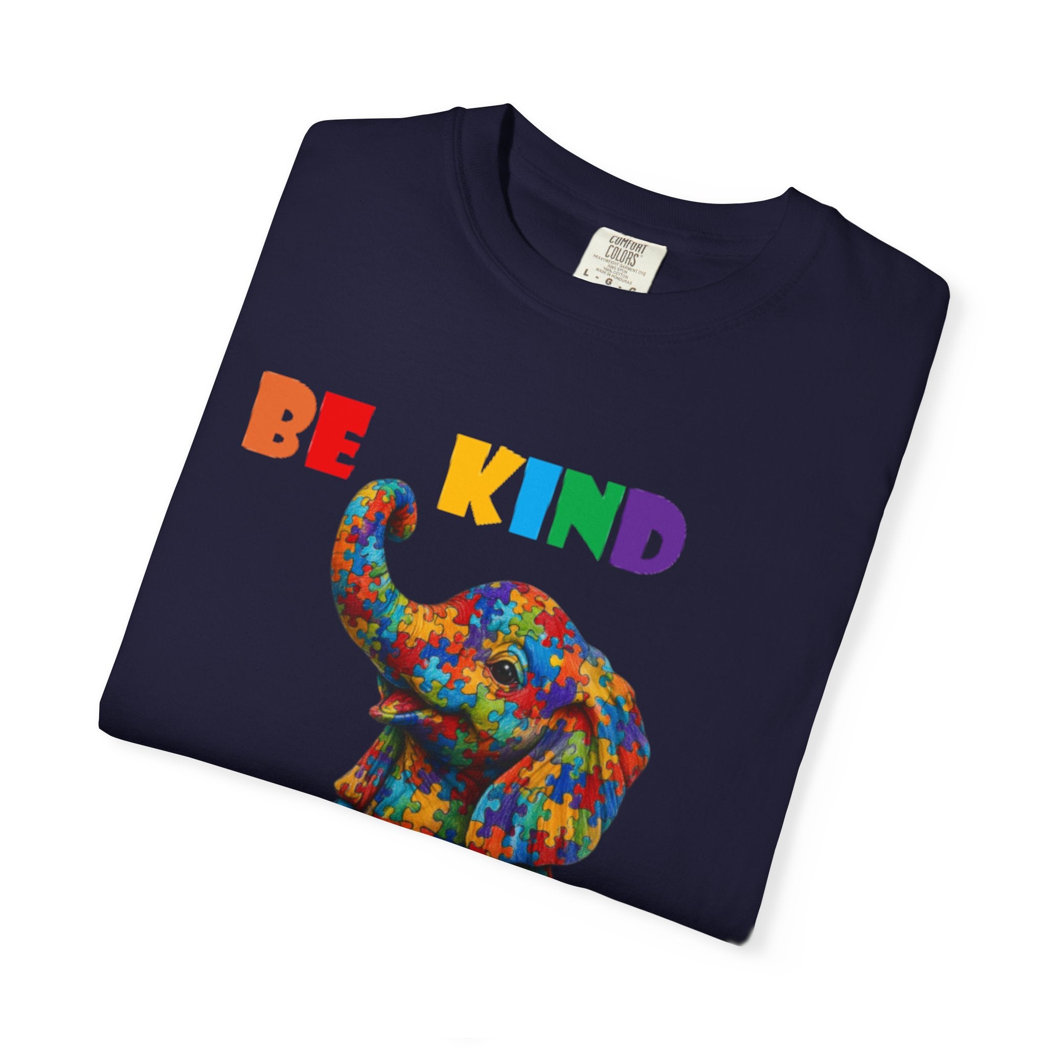 Be Kind Be Strong Elephant T-shirt | Colorful Puzzle Pattern Adult T-Shirt