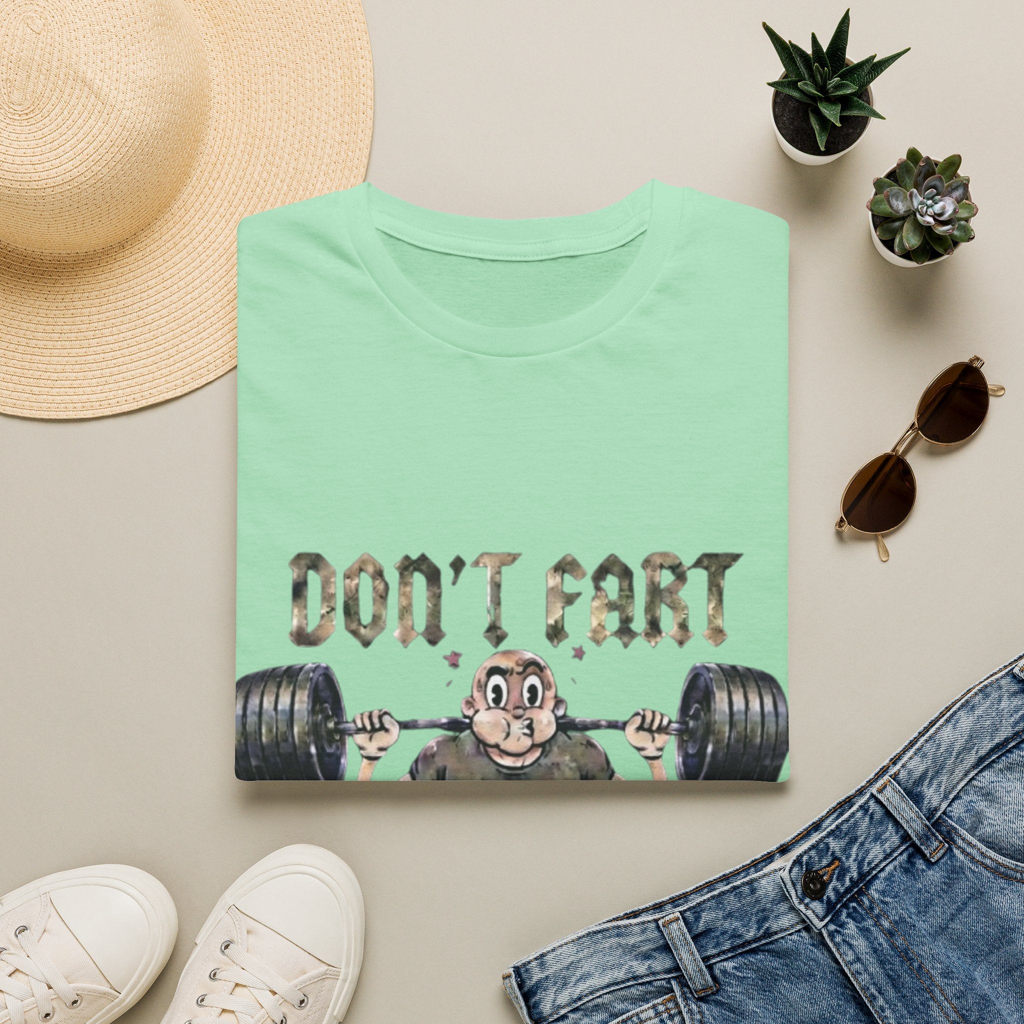 Don't Fart Weightlifting  Adult T‑Shirt — Funny Gym Workout Tee