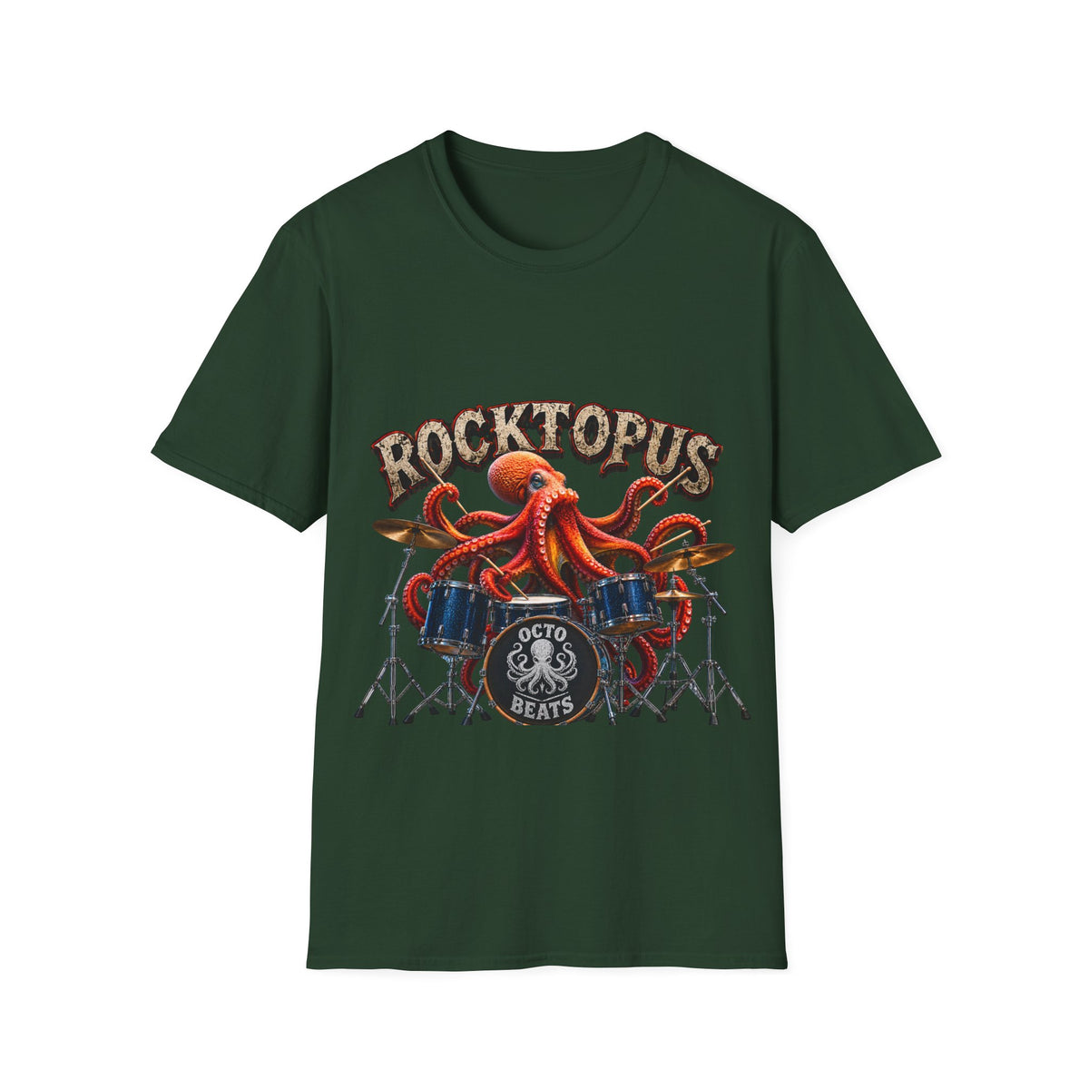Rocktopus Drummer Adult T-Shirt — Octopus Band Vintage Rock Tee