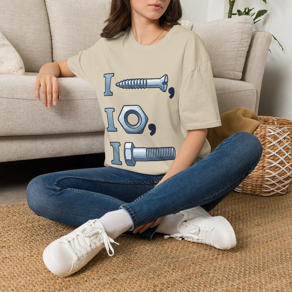 Screw, Nut & Bolt Graphic Adult T-Shirt — I (screw), I (nut), I (bolt) Novelty Tee