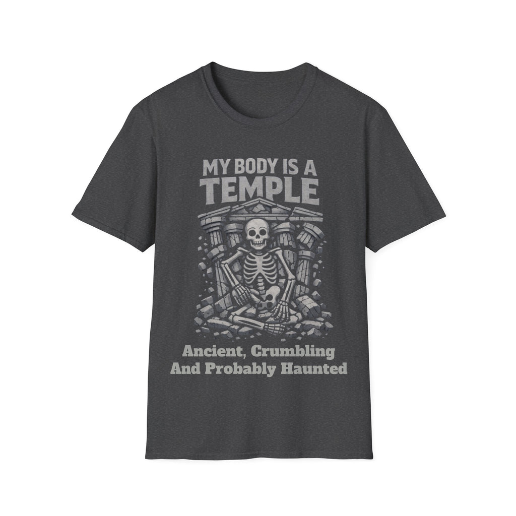 Temple Skeleton Adult T-Shirt — "My Body Is a Temple" Vintage Gothic Tee