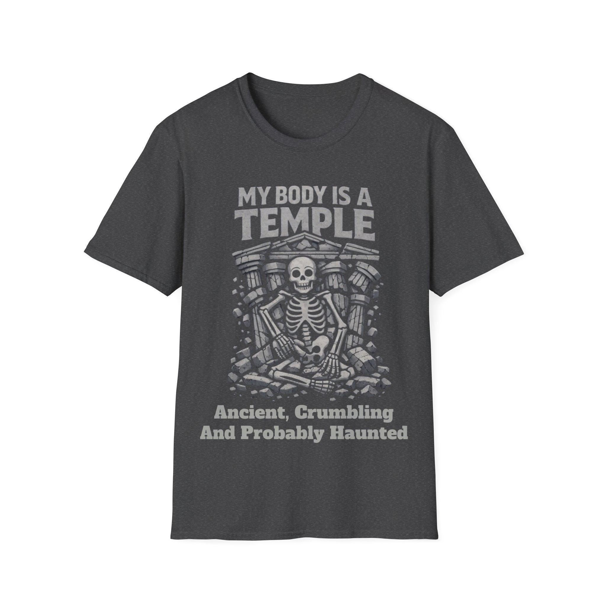 Temple Skeleton Adult T-Shirt — "My Body Is a Temple" Vintage Gothic Tee