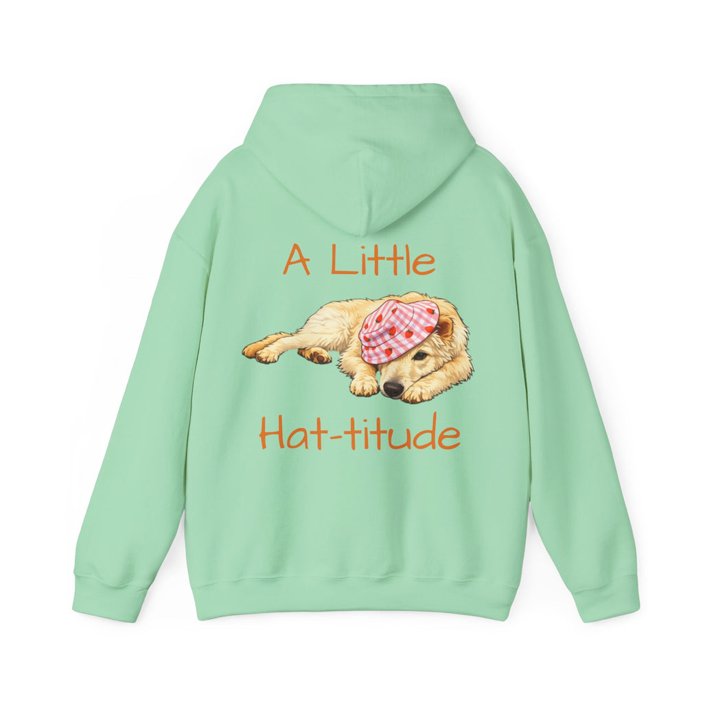 A Little Hat-Titude Puppy Illustration Adult Hoodie | Cute Dog Paw Chest Print