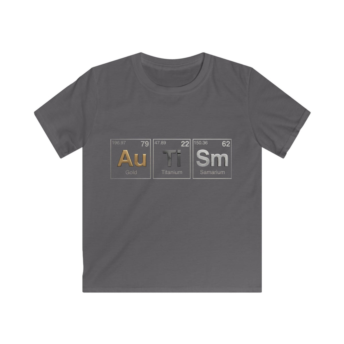 Kids T-shirt — 'Au Ti Sm' Periodic Table Design | Cute Autism Awareness Shirt for Children
