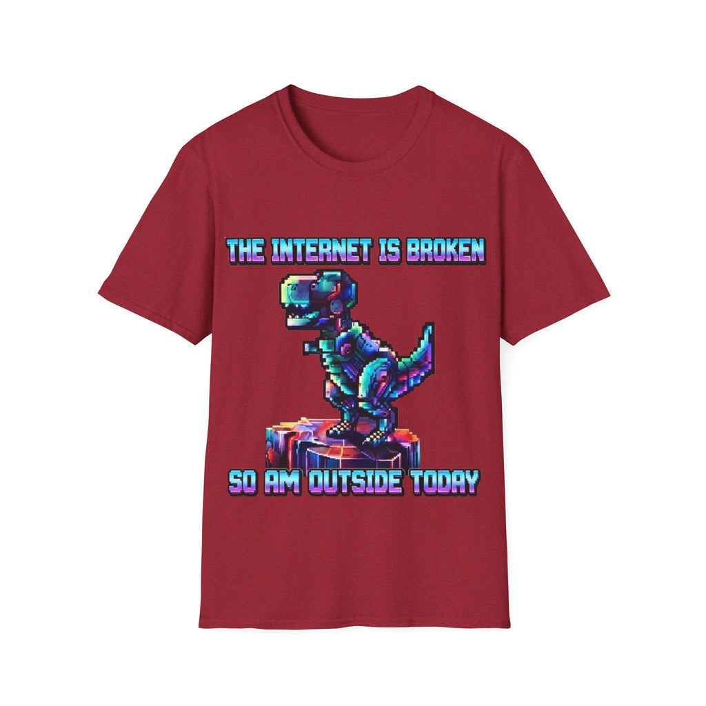 Internet Is Broke Adult  T-Shirt — Retro Pixel Dino "So Am I" Graphic Tee