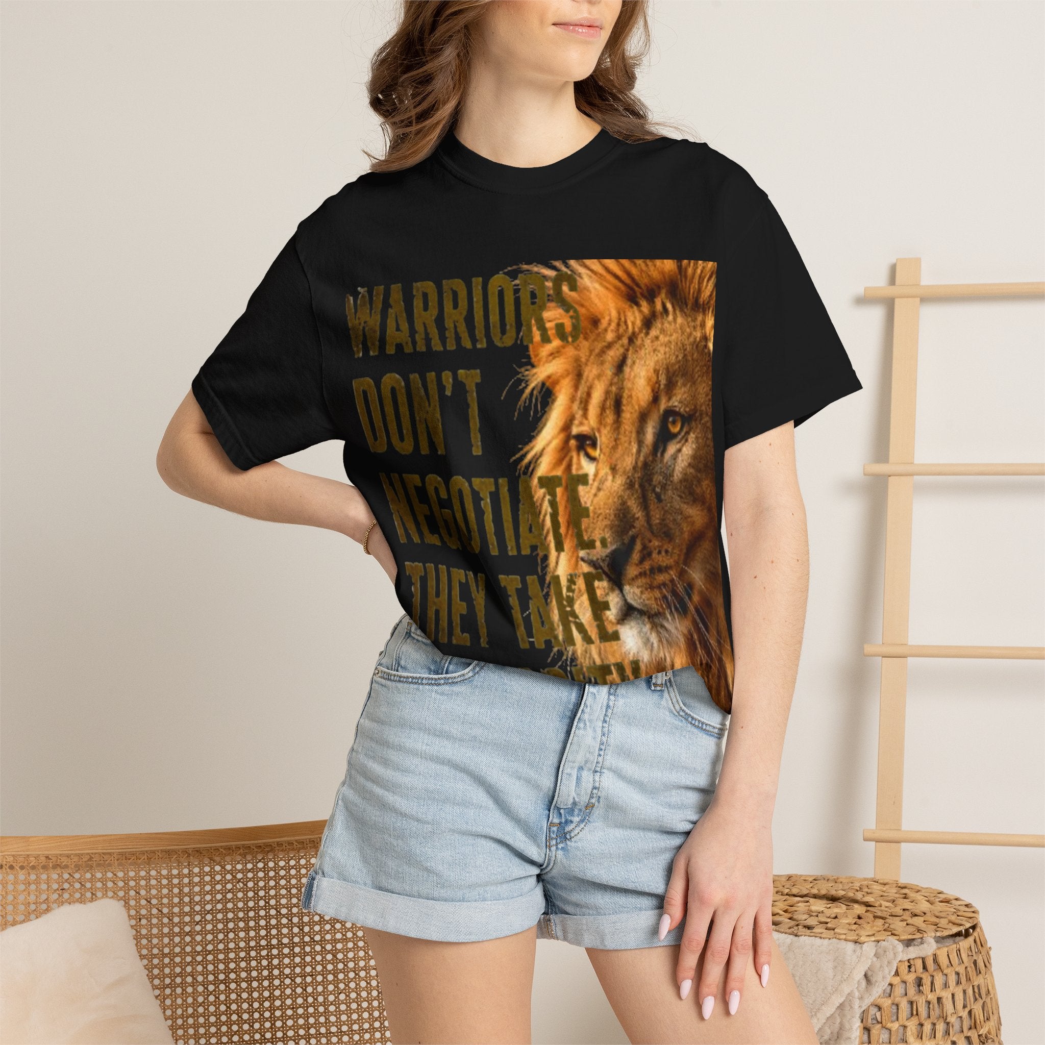 Warriors Don't Negotiate Lion Graphic Adult T-Shirt — Bold Motivational Tee