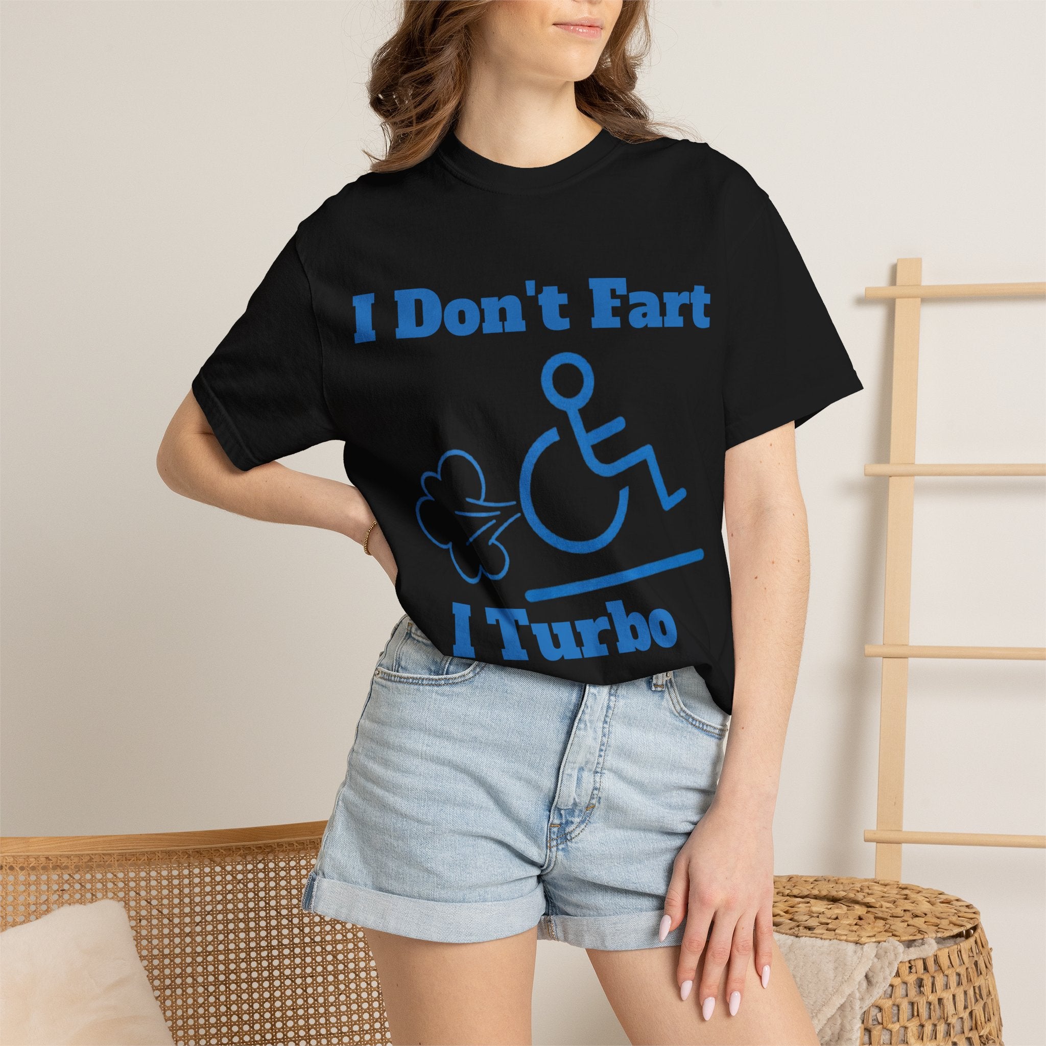 Graphic Adult T-shirt — "I Don't Fart I Turbo Boost" Wheelchair Humor Tee