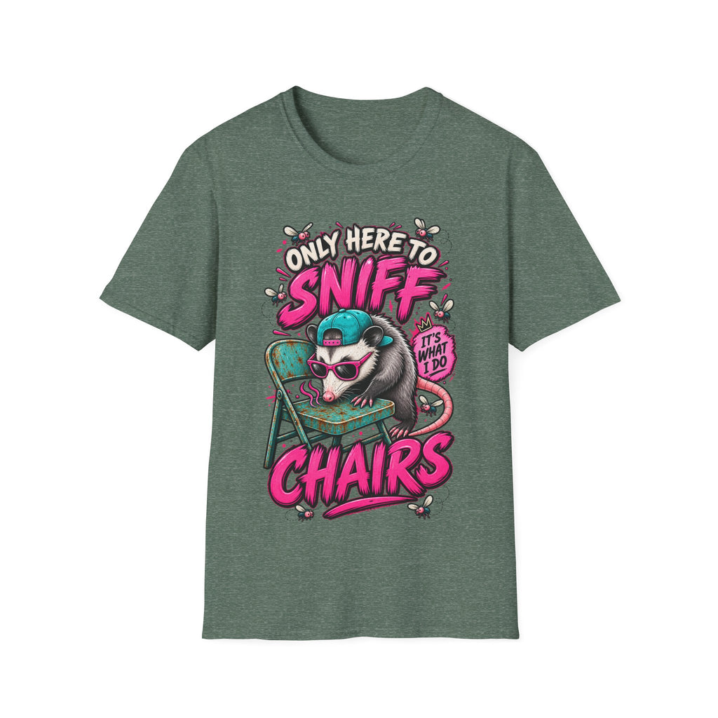 Adult T-Shirt — "Only Here to Sniff Chairs" Cute Ferret Graphic Tee