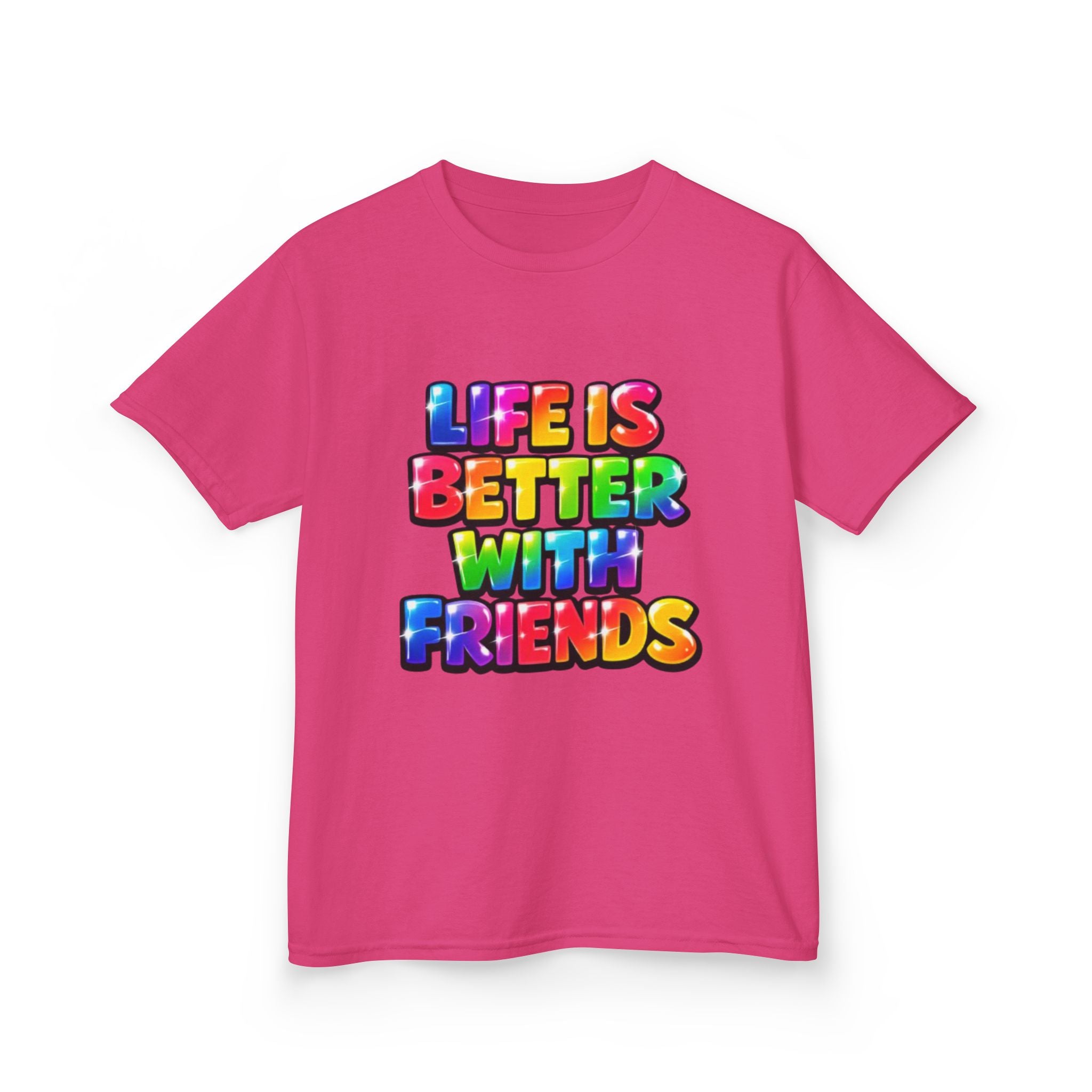 Kids T-Shirt — "Life Is Better With Friends" Rainbow Graphic Tee