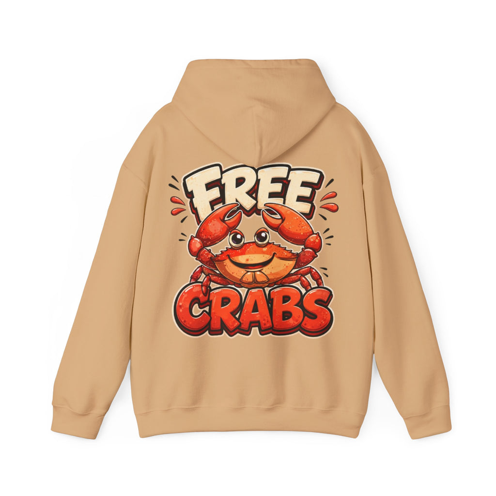 Adult Hoodie — Cute 'Free Crabs' Cartoon Crab Graphic Pullover
