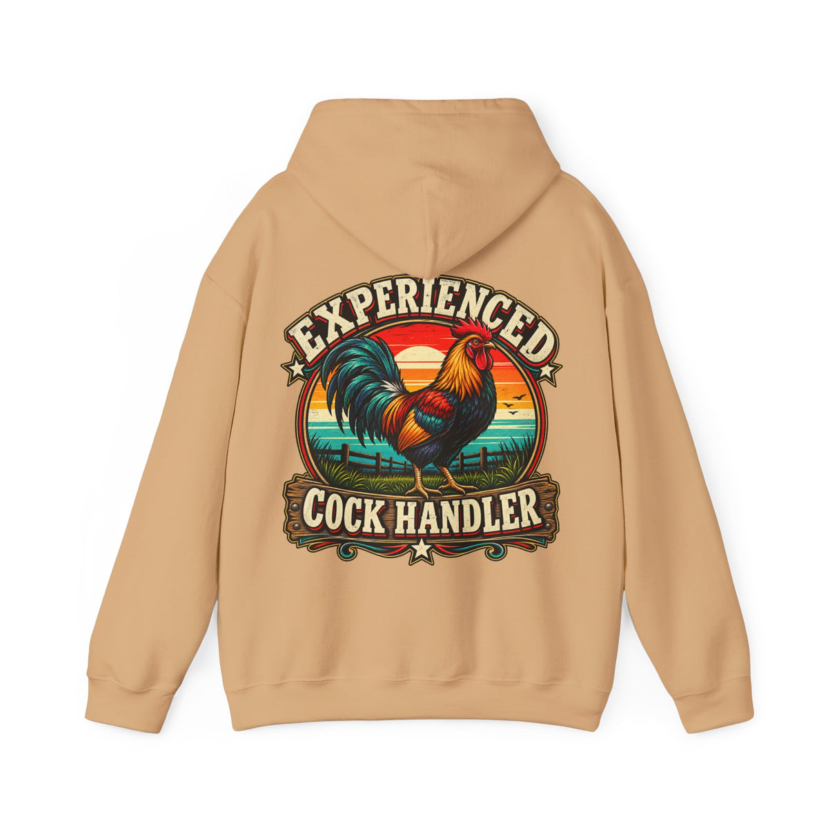 Adult Hoodie — "Experienced Cock Handler" Vintage Rooster Farm Humor Pullover