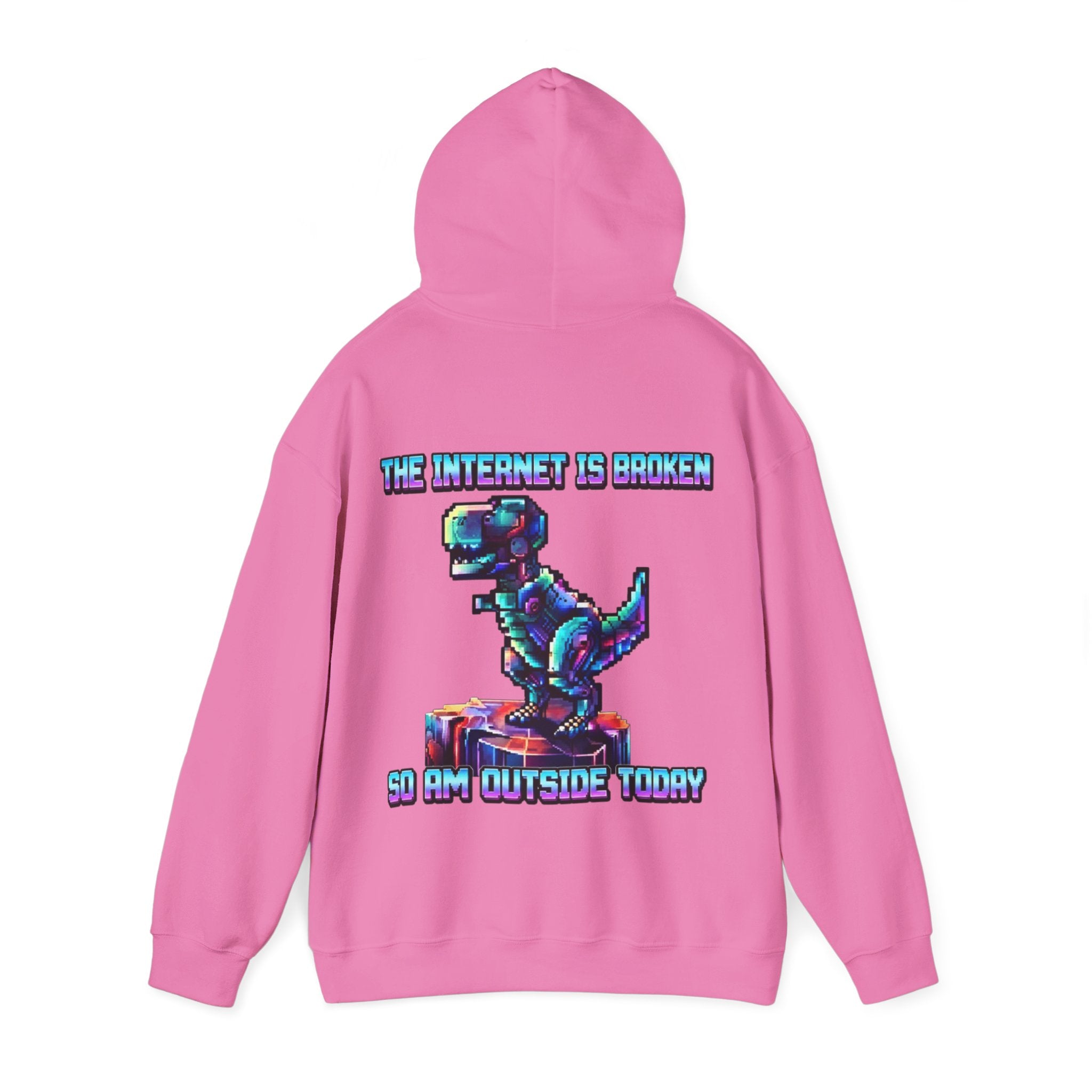 Retro Pixel Dino Adult Hoodie - "The Internet Is Broken So I’m Outside Today"