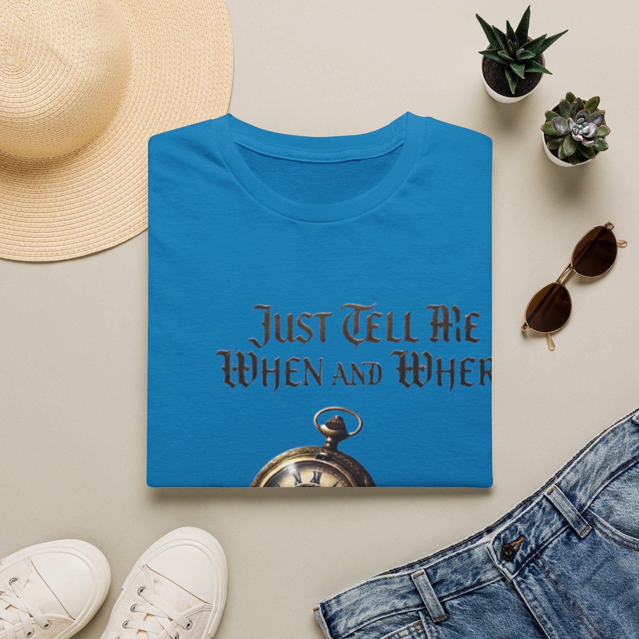 Pocket Watch Adult T-Shirt — "Just Tell Me When and Where" Vintage Timepiece Tee