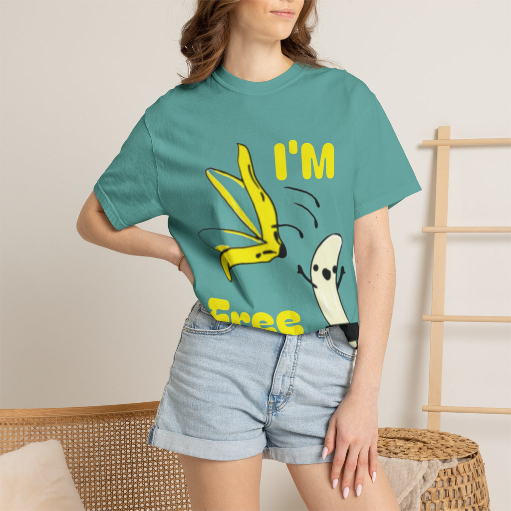Banana Skateboard Adult T-Shirt — "I’m Free" Cute Skateboarding Banana Graphic Tee