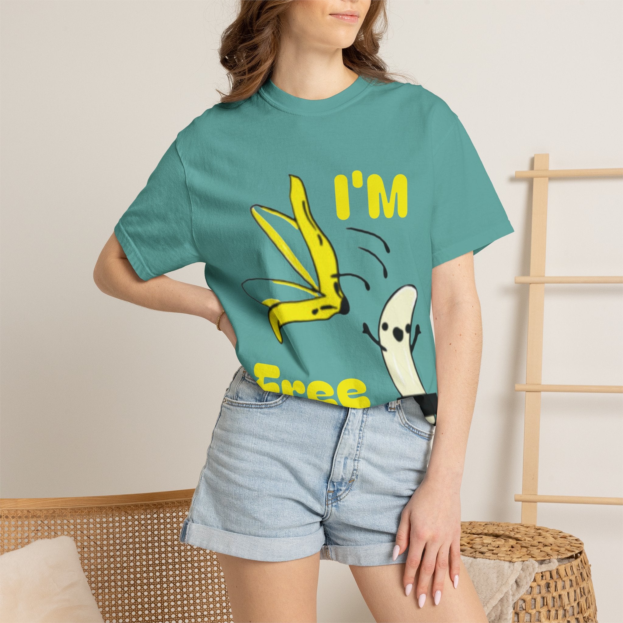 Banana Skateboard Adult T-Shirt — "I’m Free" Cute Skateboarding Banana Graphic Tee