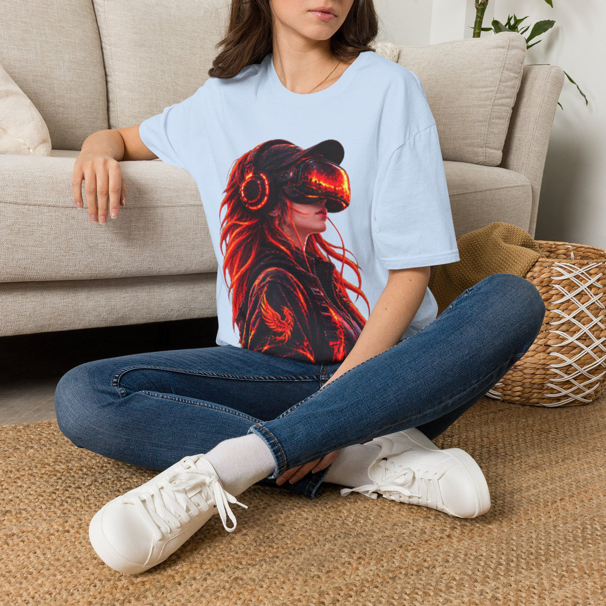 VR Girl Graphic Adult T-Shirt — Neon Cyberpunk Virtual Reality Tee