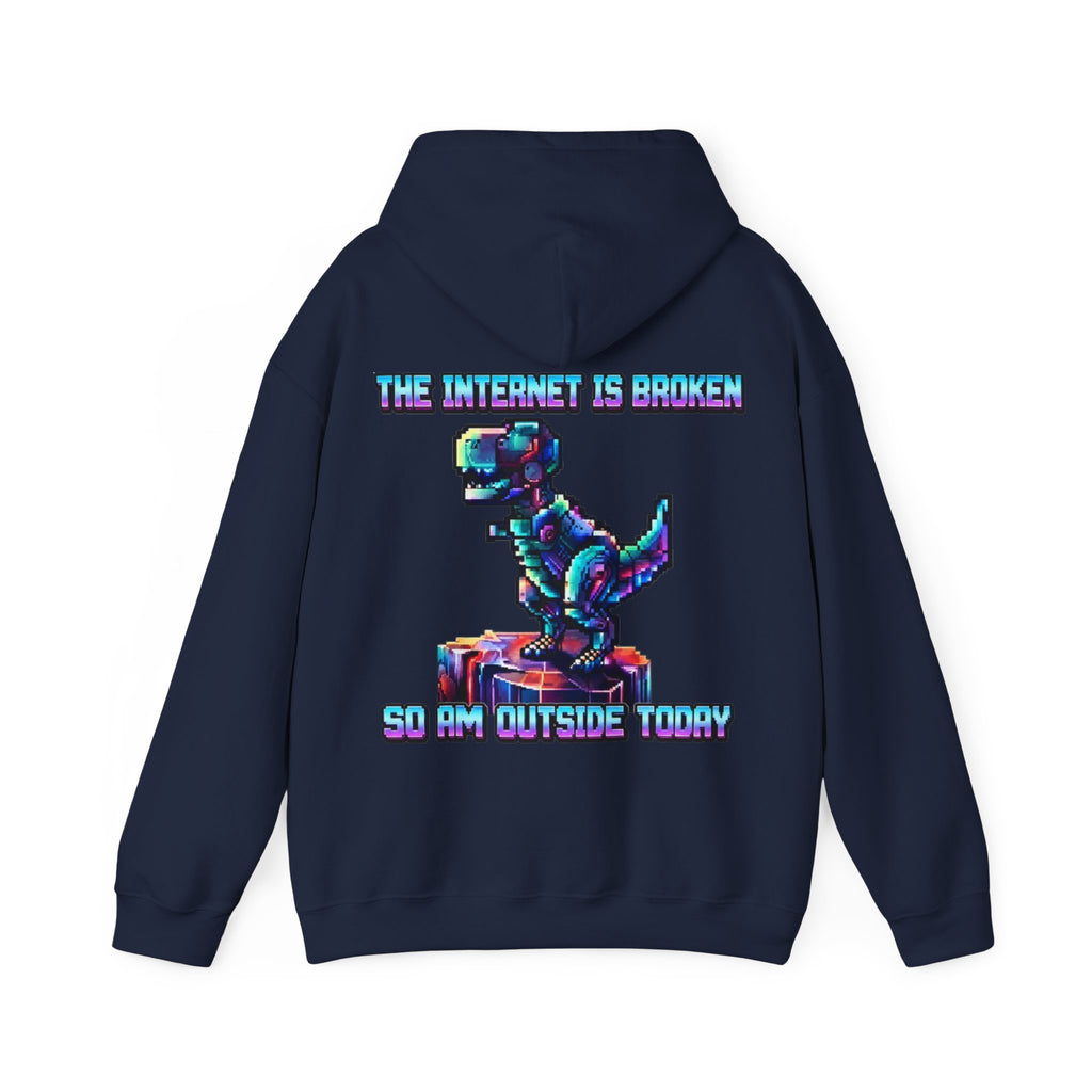 Retro Pixel Dino Adult Hoodie - "The Internet Is Broken So I’m Outside Today"