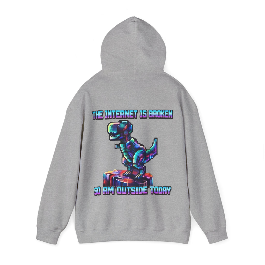 Retro Pixel Dino Adult Hoodie - "The Internet Is Broken So I’m Outside Today"