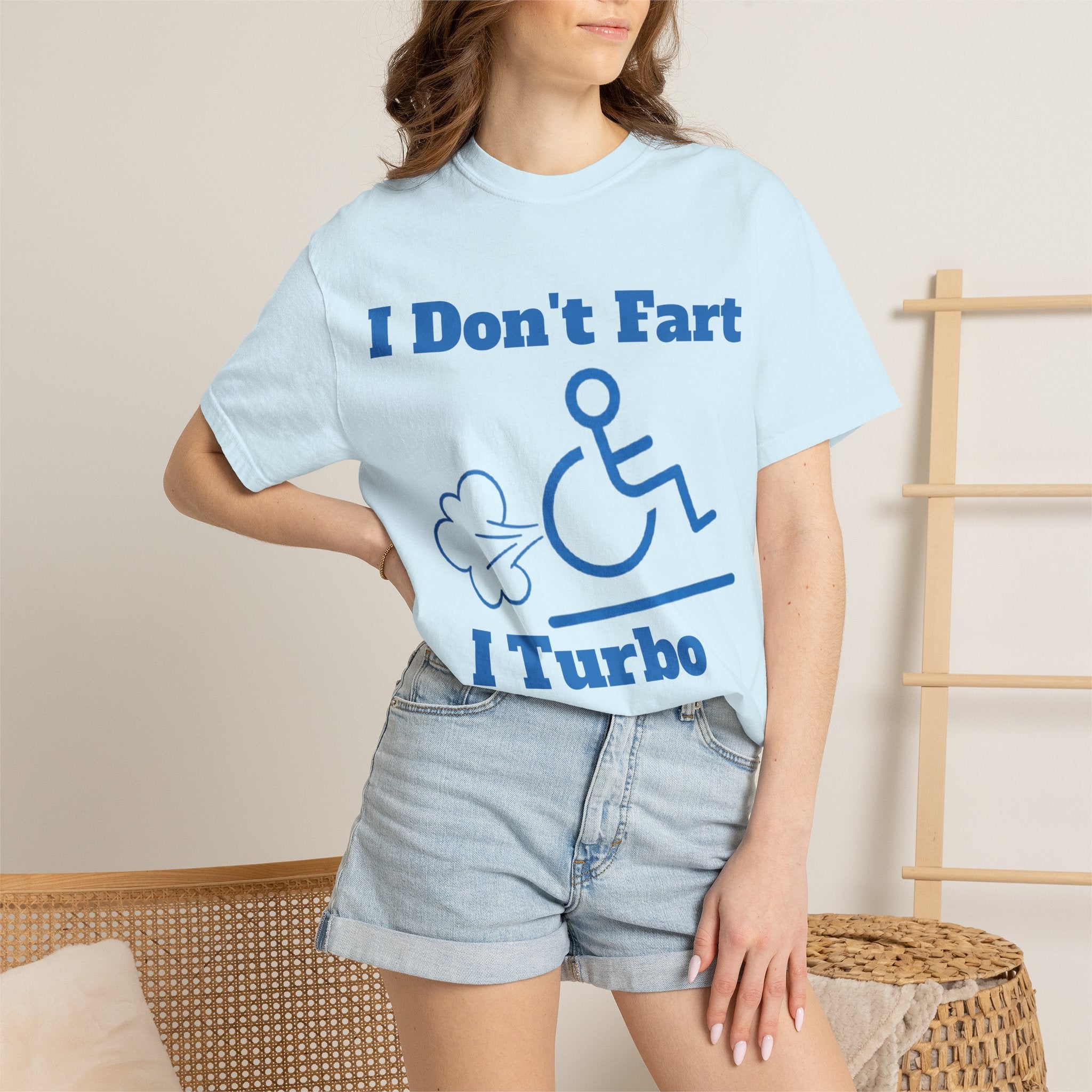 Graphic Adult T-shirt — "I Don't Fart I Turbo Boost" Wheelchair Humor Tee