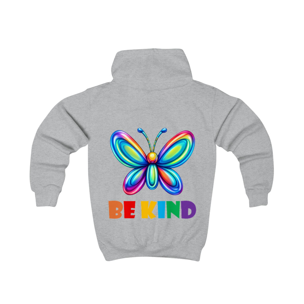 Rainbow Butterfly BE KIND Kids Hoodie | Positive Message, Colorful Back Print