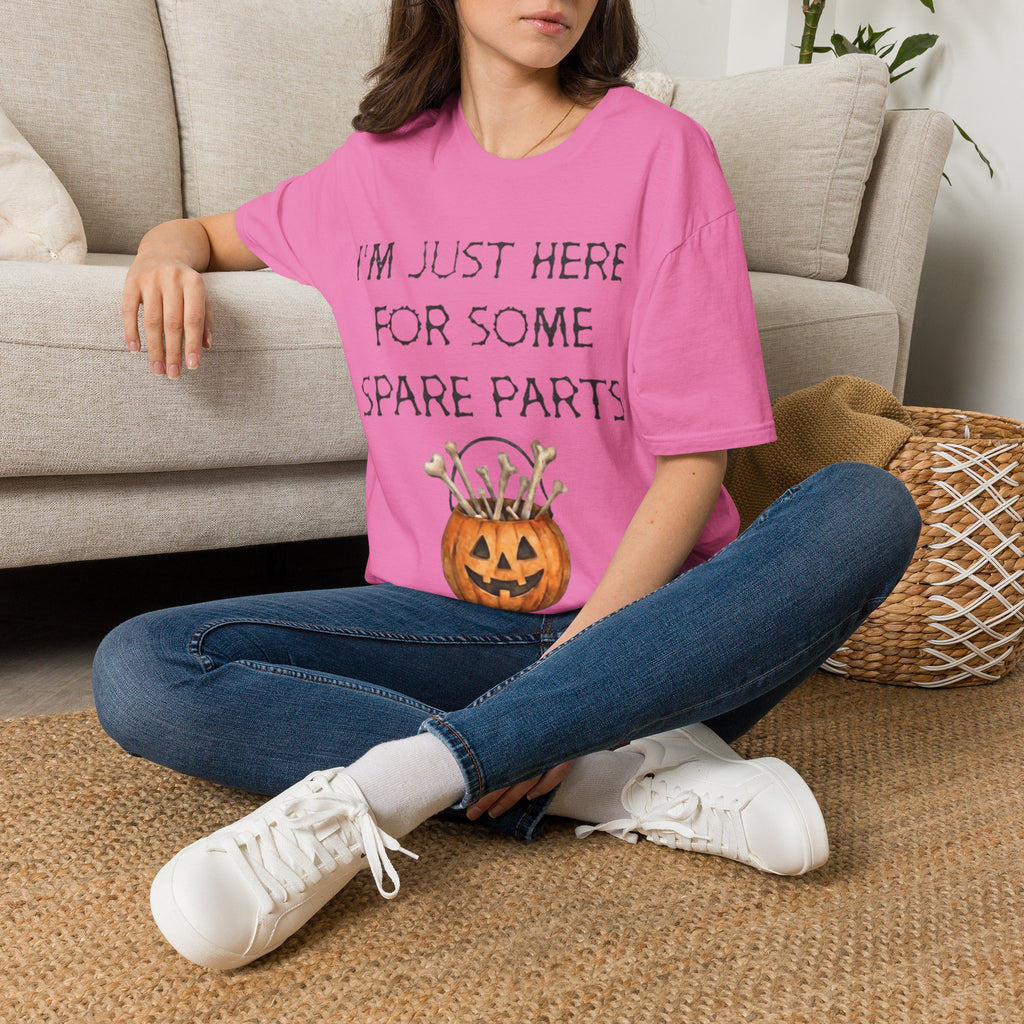 Halloween Pumpkin Jack-o'-Lantern Adult T-Shirt — "I'm Just Here For Some Spare Parts"