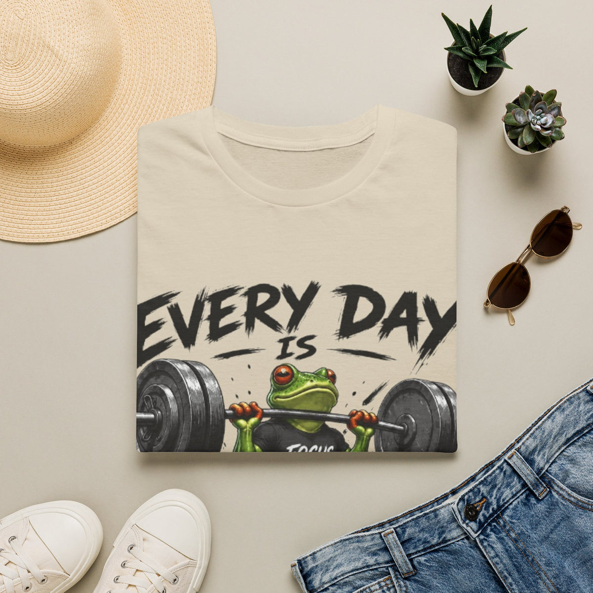 Weightlifting Frog Adult T‑Shirt — "Every Day Is Leg Day" Graphic Tee