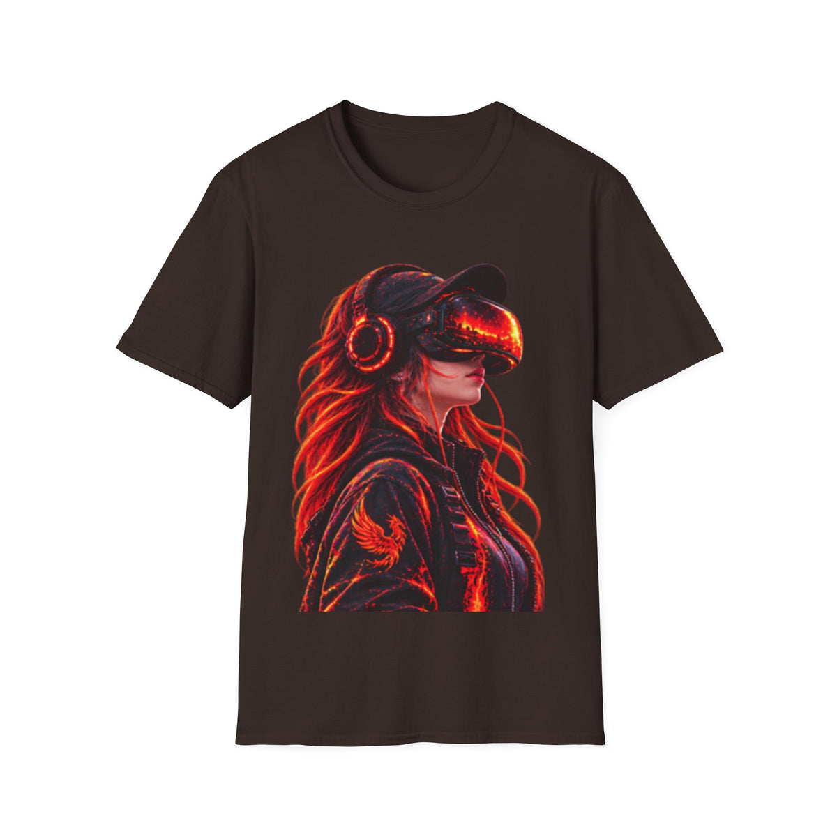 VR Girl Graphic Adult T-Shirt — Neon Cyberpunk Virtual Reality Tee