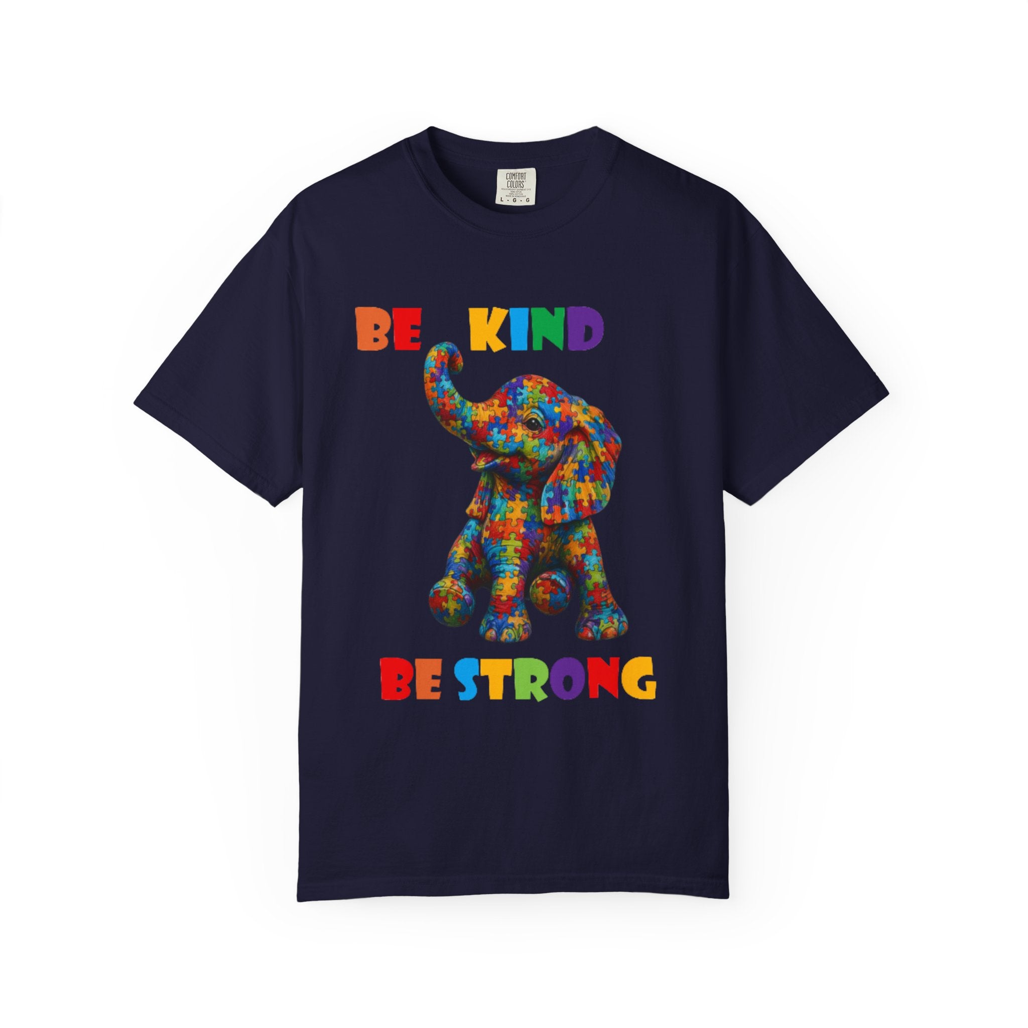 Be Kind Be Strong Elephant T-shirt | Colorful Puzzle Pattern Adult T-Shirt