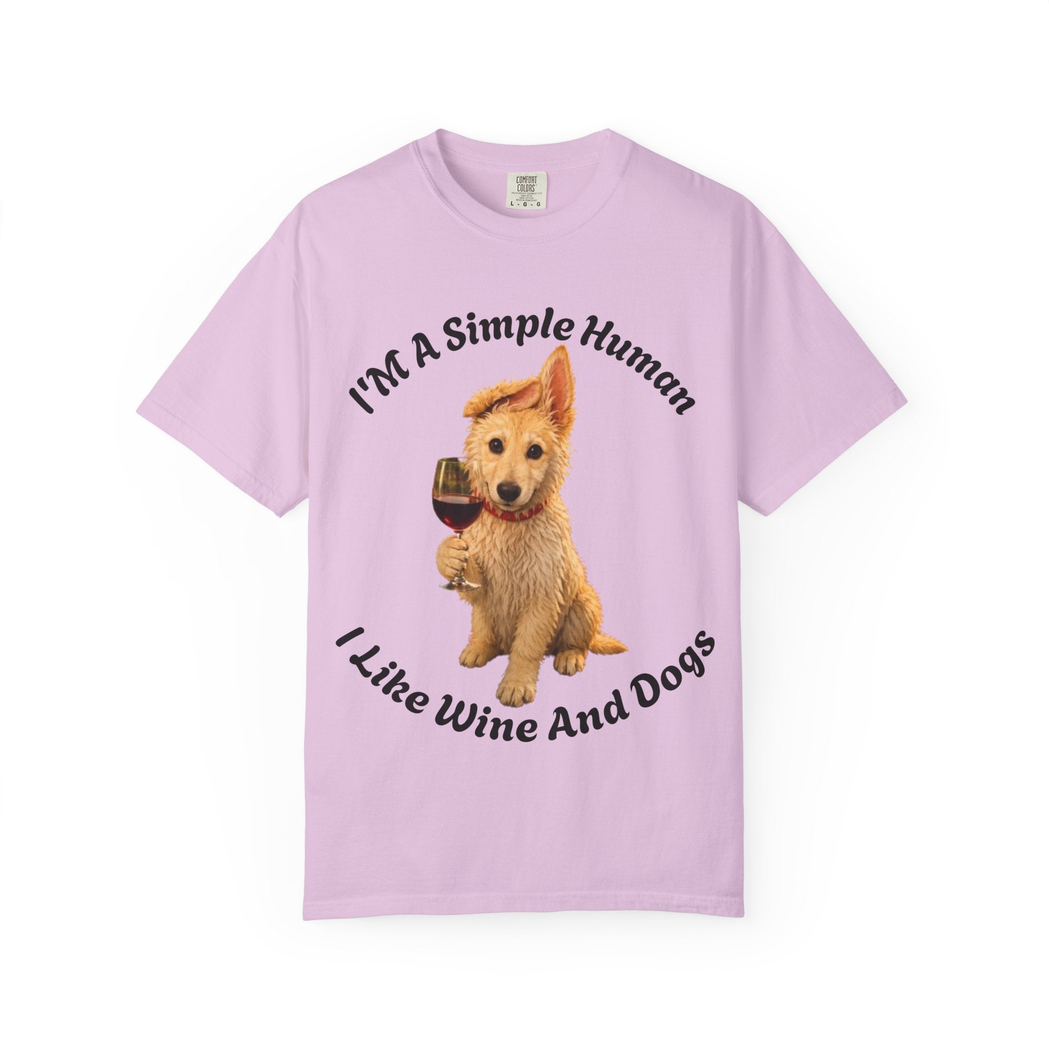 Adult T-Shirt — "I'm A Simple Human I Like Wine And Dogs" Cute Dog & Wine Graphic Tee