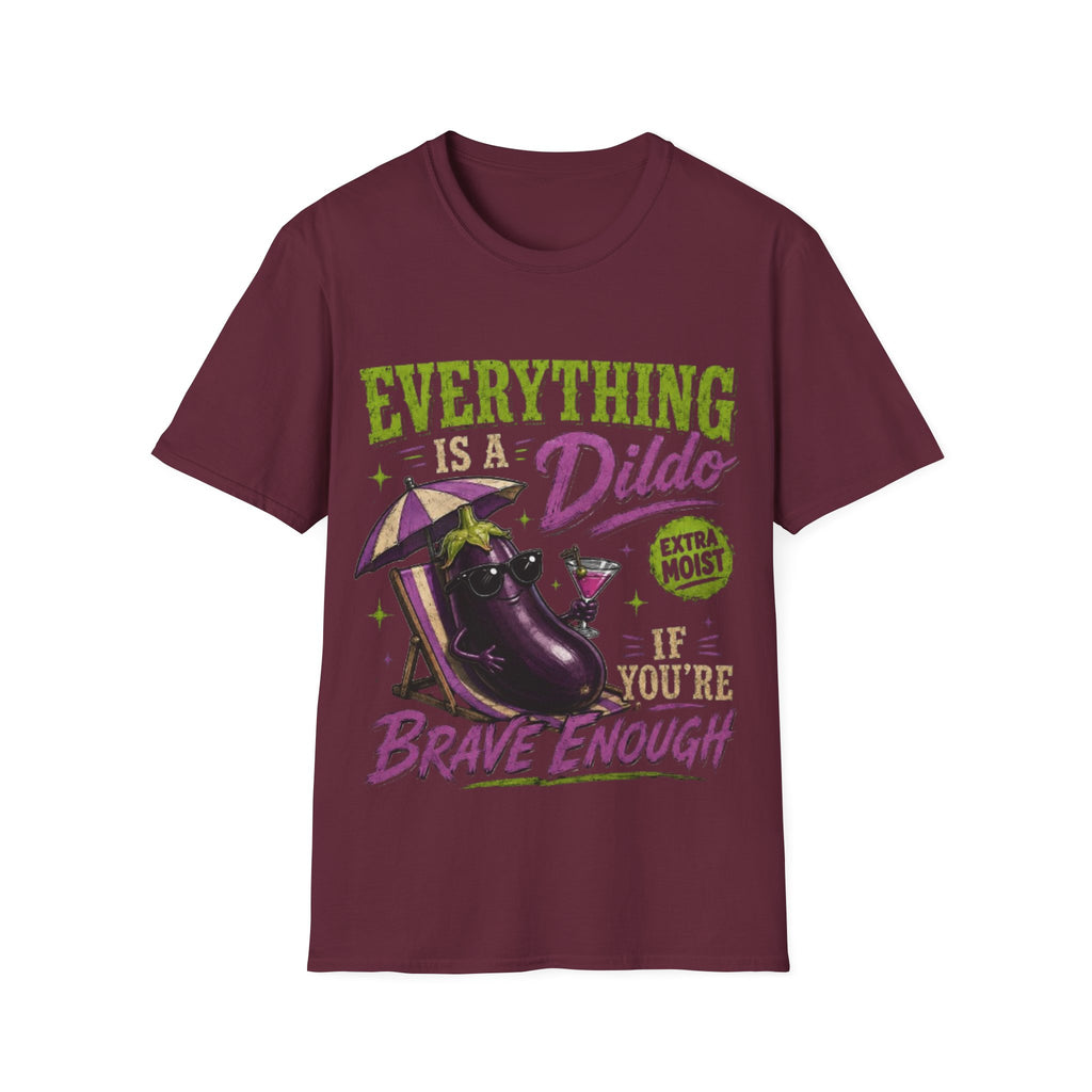 Graphic Adult T‑Shirt — "Everything Is a Dildo" Humorous Eggplant Design