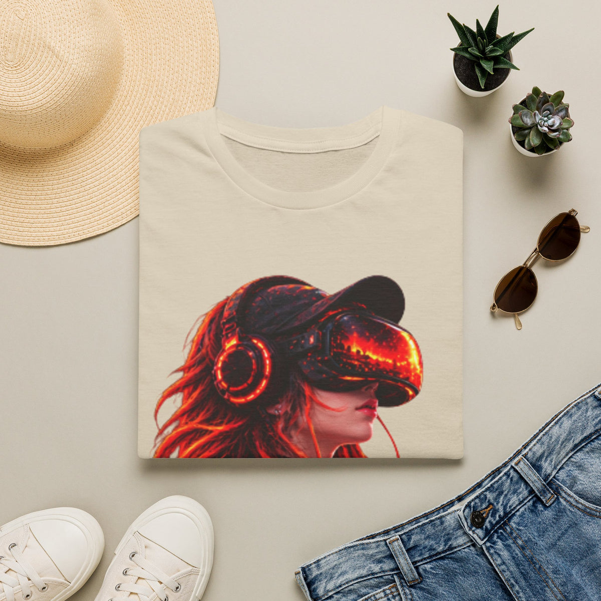 VR Girl Graphic Adult T-Shirt — Neon Cyberpunk Virtual Reality Tee