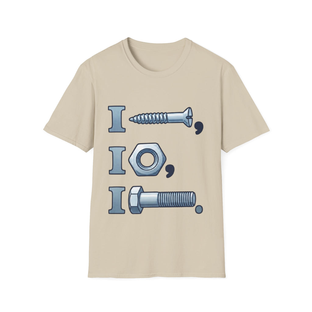 Screw, Nut & Bolt Graphic Adult T-Shirt — I (screw), I (nut), I (bolt) Novelty Tee