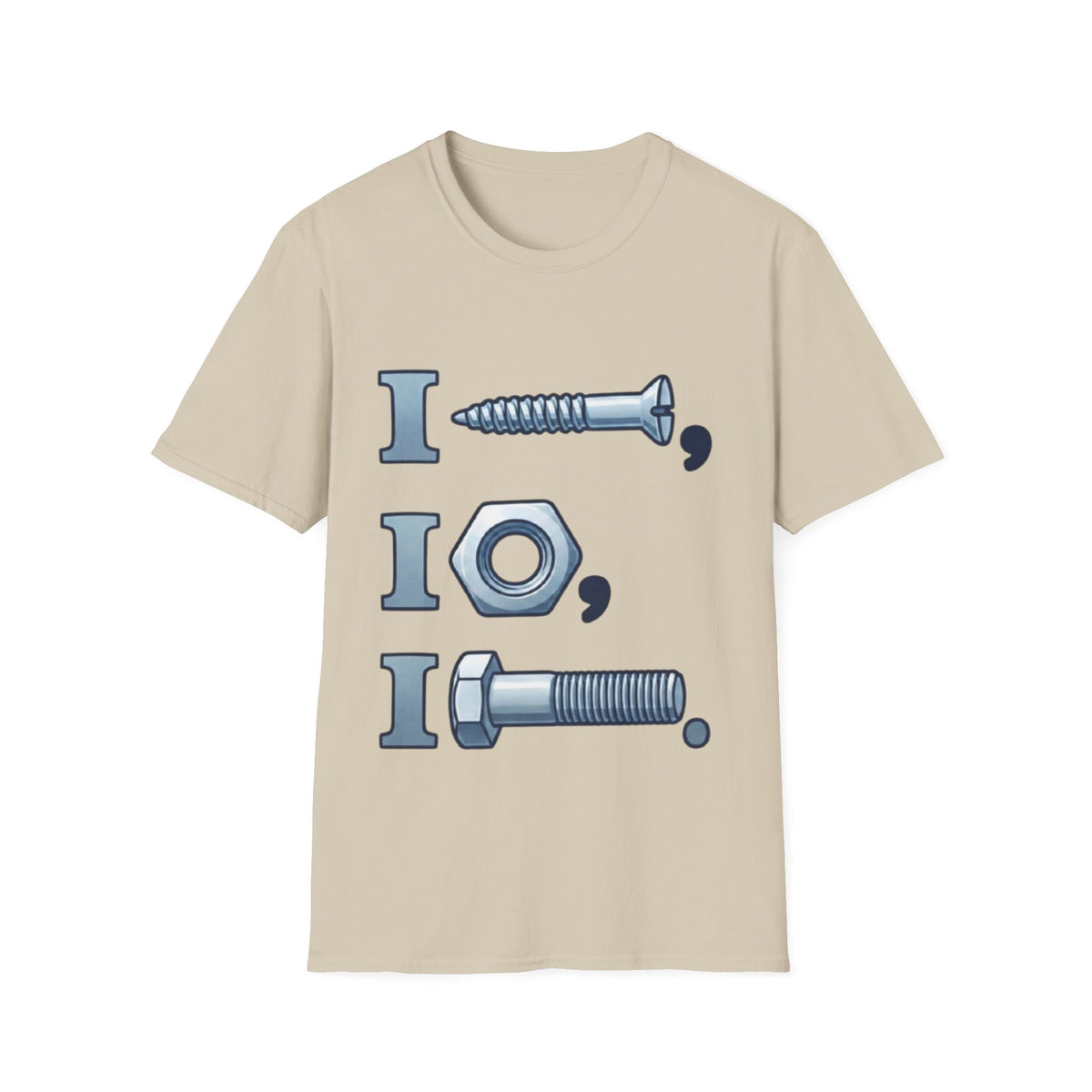 Screw, Nut & Bolt Graphic Adult T-Shirt — I (screw), I (nut), I (bolt) Novelty Tee
