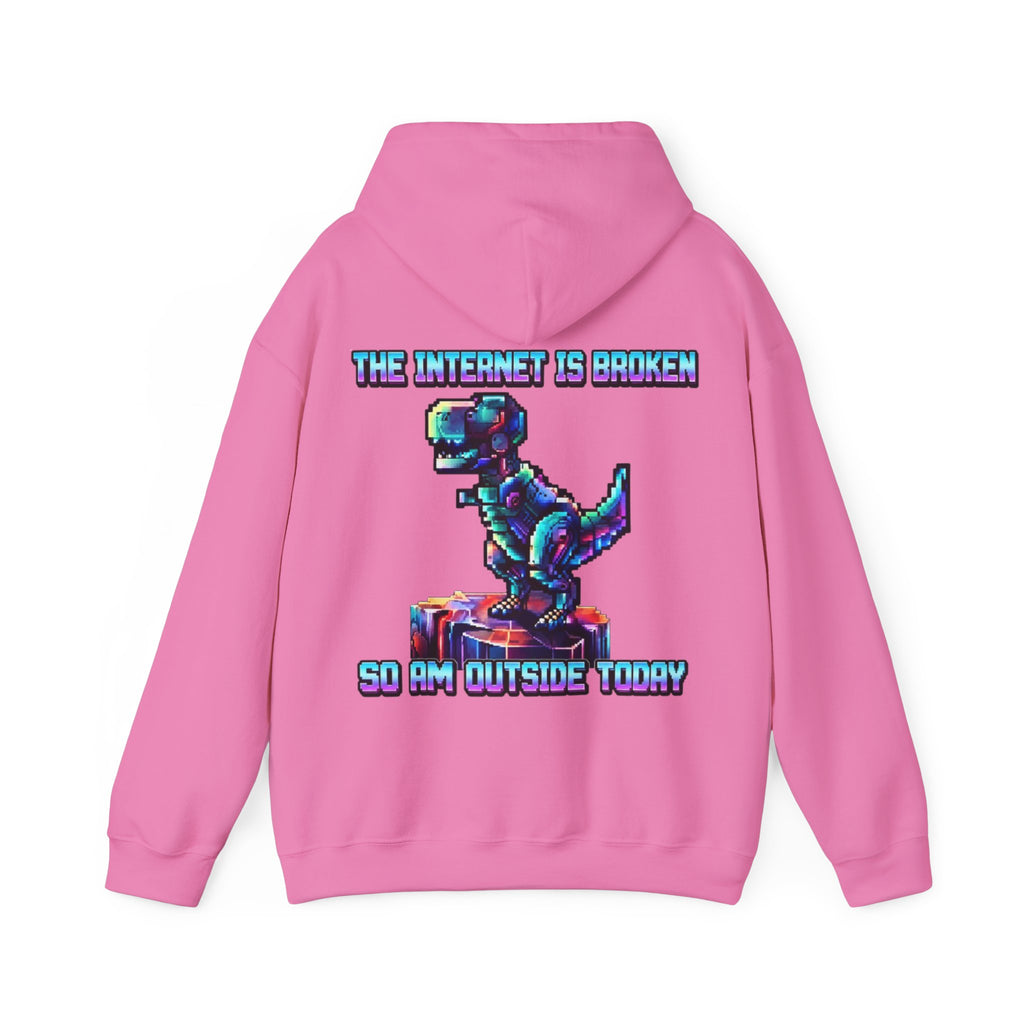 Retro Pixel Dino Adult Hoodie - "The Internet Is Broken So I’m Outside Today"