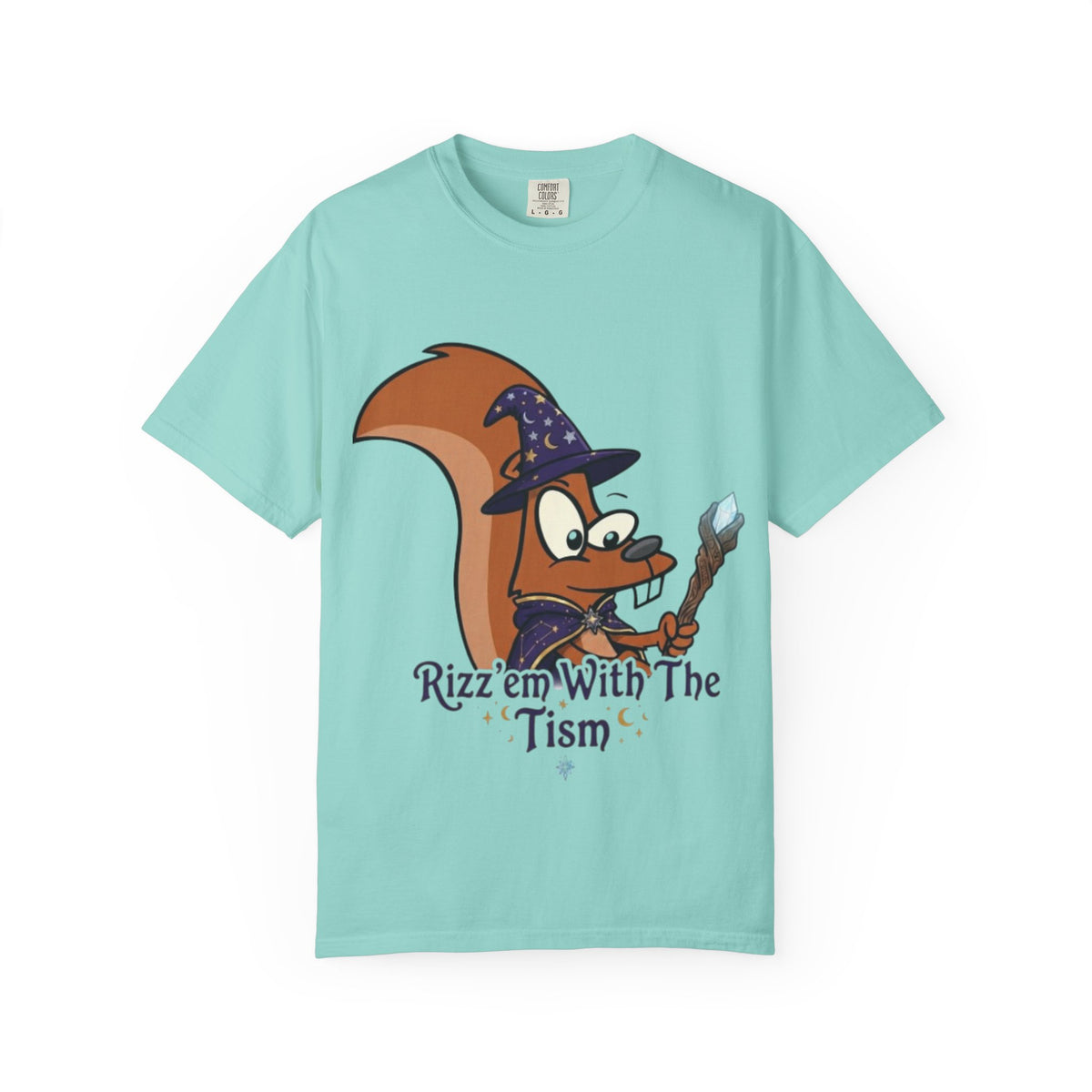 Wizard Squirrel Adult T-Shirt — "Rizz 'em With The Tism" Cute Magic Cartoon Tee