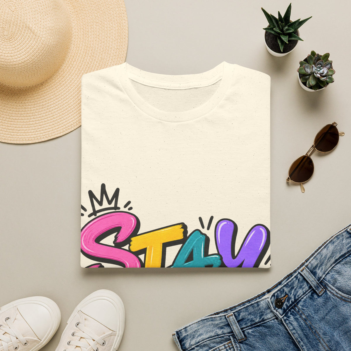 Stay Weird Adult T-Shirt — Colorful Graffiti Graphic Tee