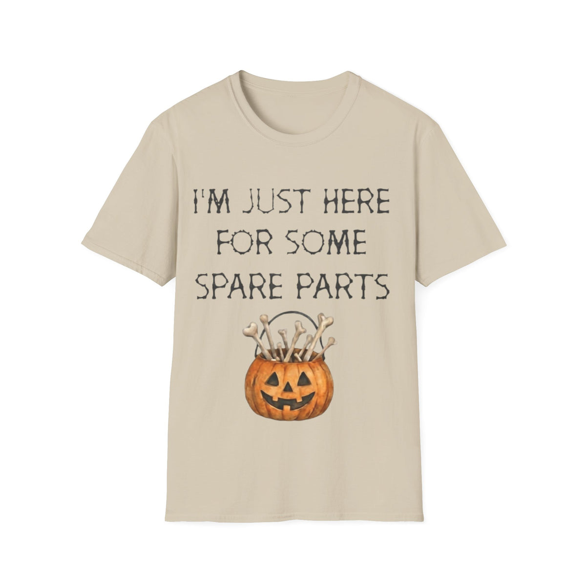 Halloween Pumpkin Jack-o'-Lantern Adult T-Shirt — "I'm Just Here For Some Spare Parts"