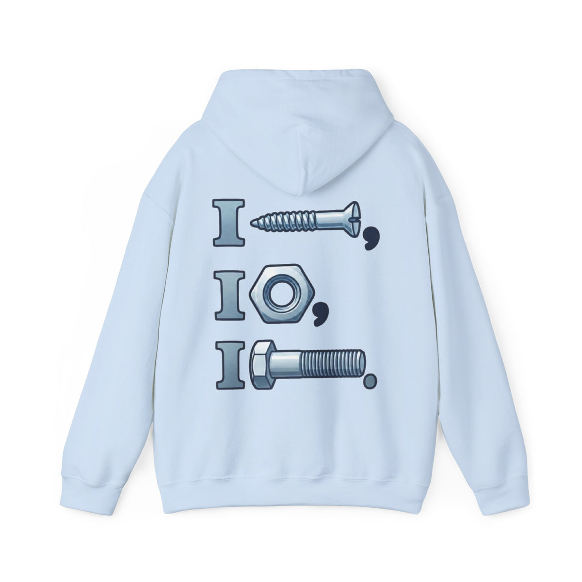 Screw, Nut, Bolt Adult Hoodie — Mechanical Pun Graphic Hooded Sweatshirt