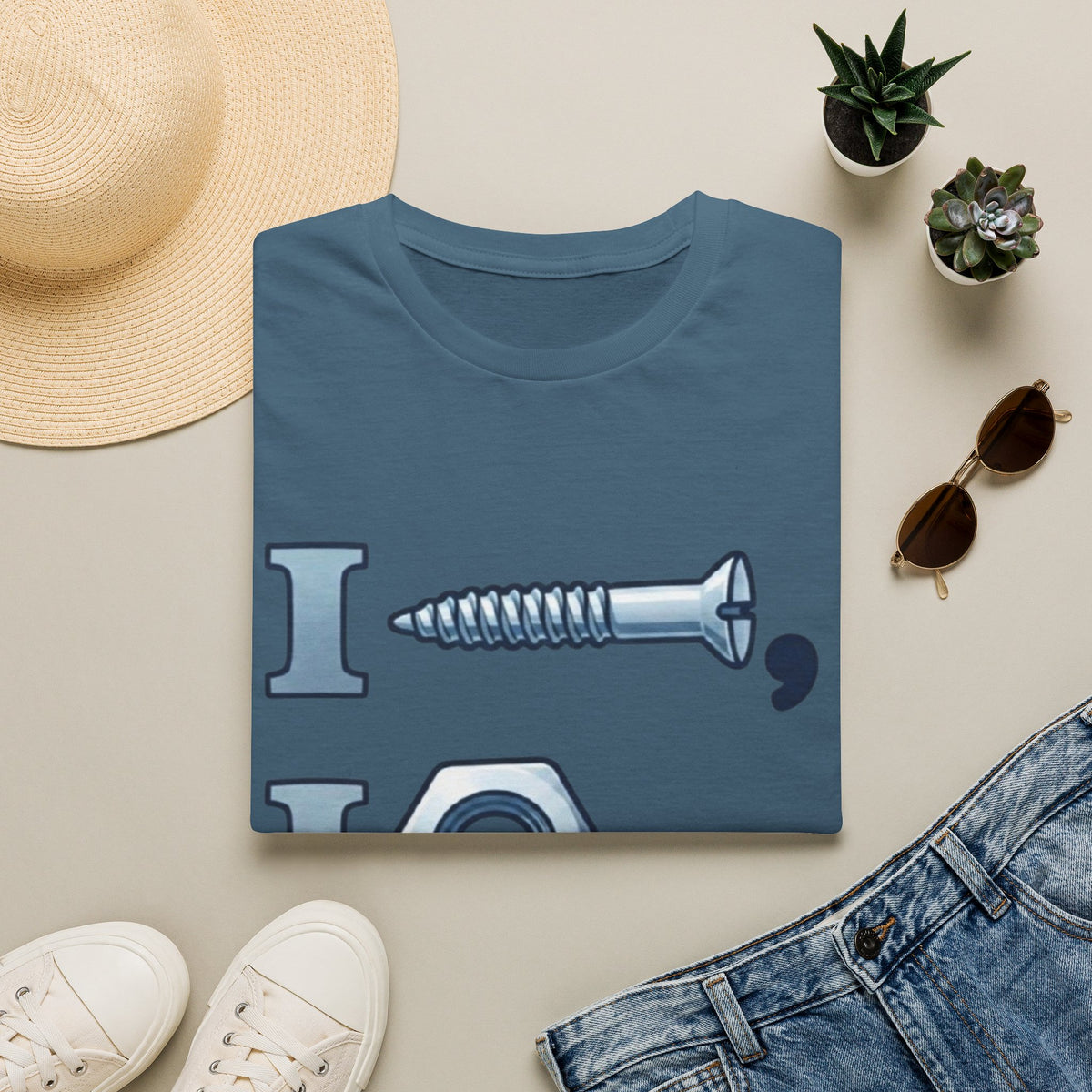 Screw, Nut & Bolt Graphic Adult T-Shirt — I (screw), I (nut), I (bolt) Novelty Tee