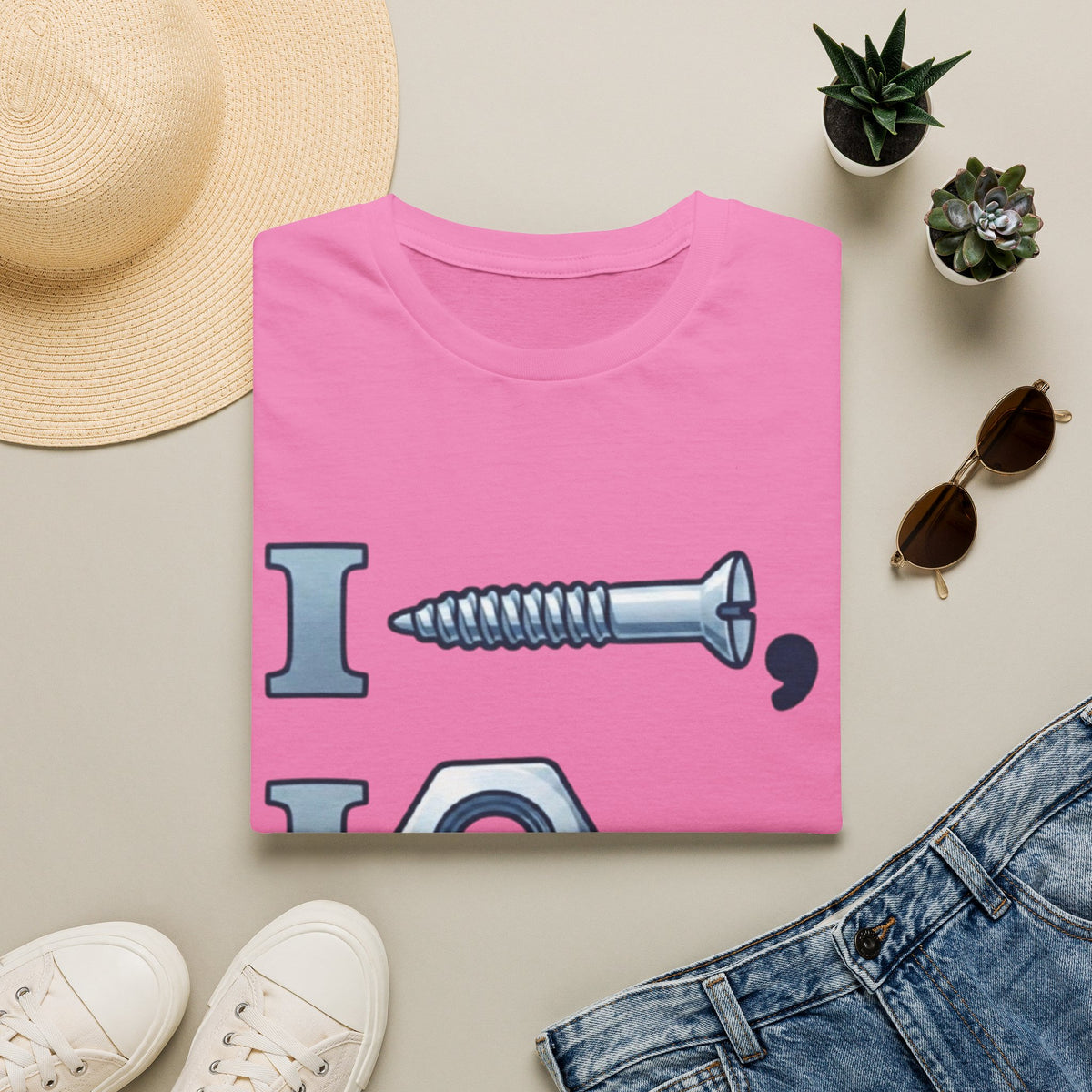 Screw, Nut & Bolt Graphic Adult T-Shirt — I (screw), I (nut), I (bolt) Novelty Tee