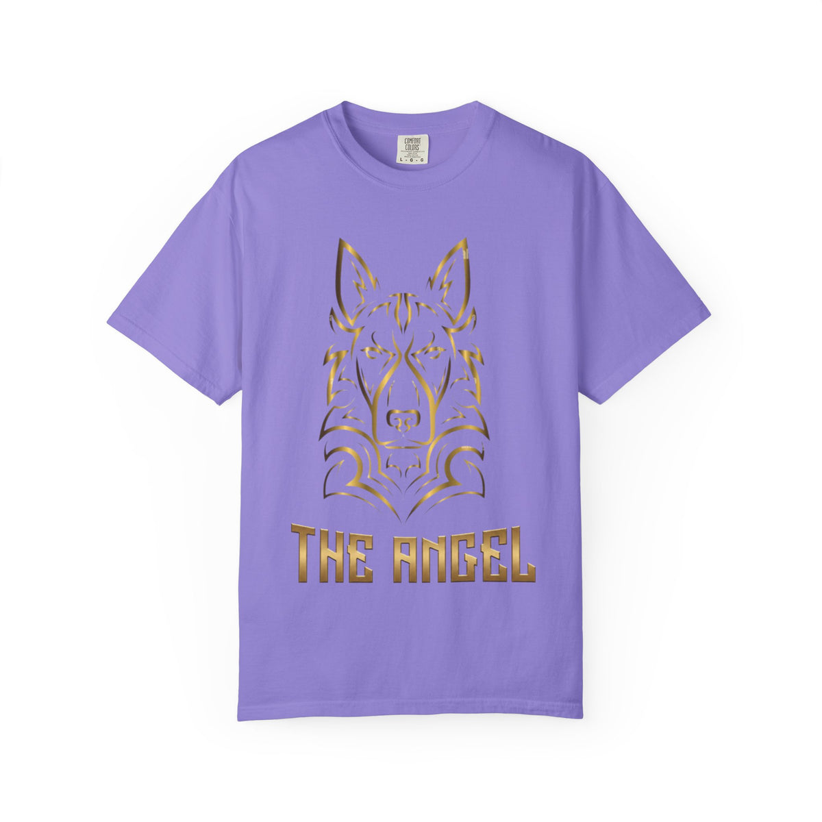 The Angel Wolf Adult T-Shirt — Gold Line Art Graphic Tee
