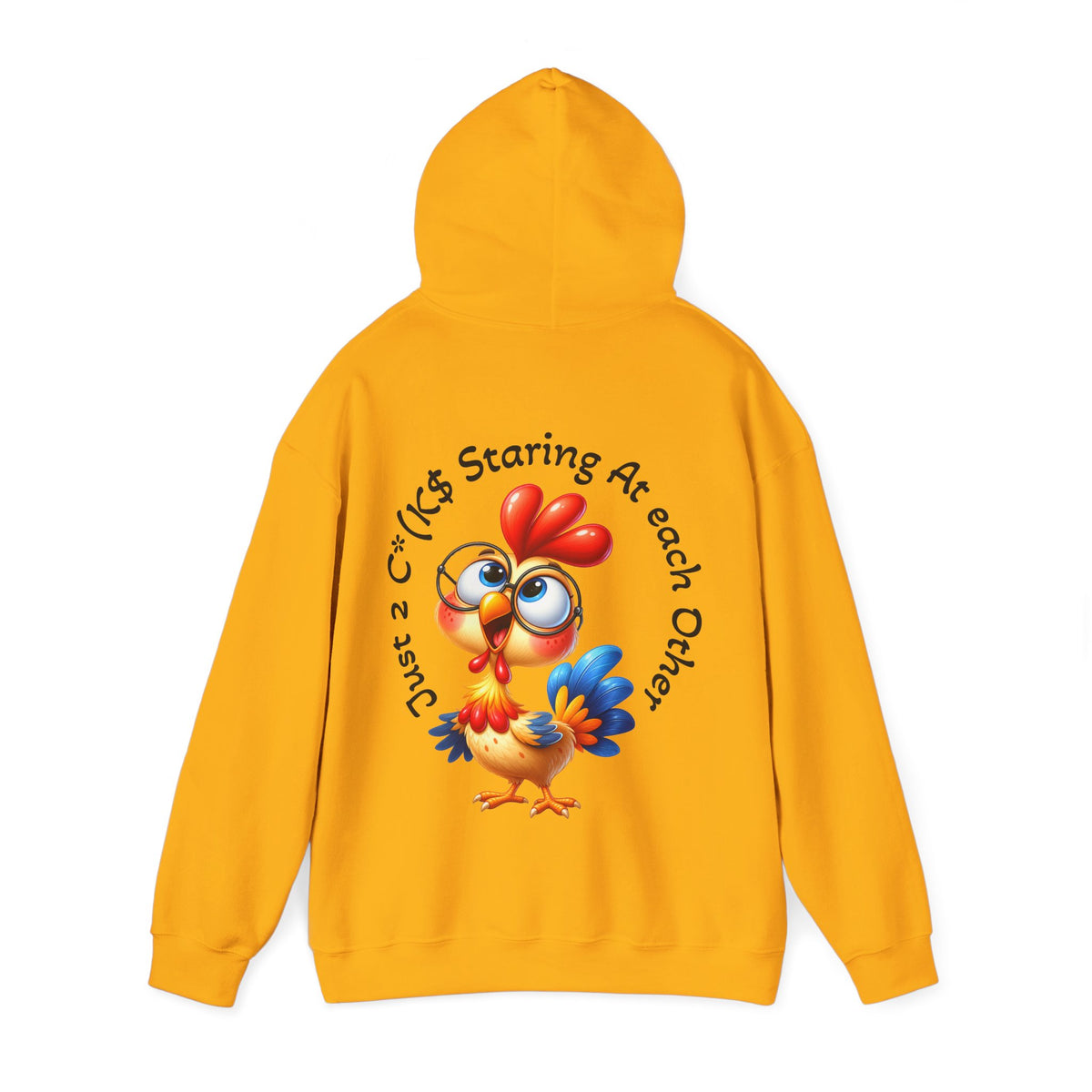 Adult Hoodie — Cute Cartoon Chicken “Just 2 C*#ks Staring At Each Other” Funny Graphic Hoodie