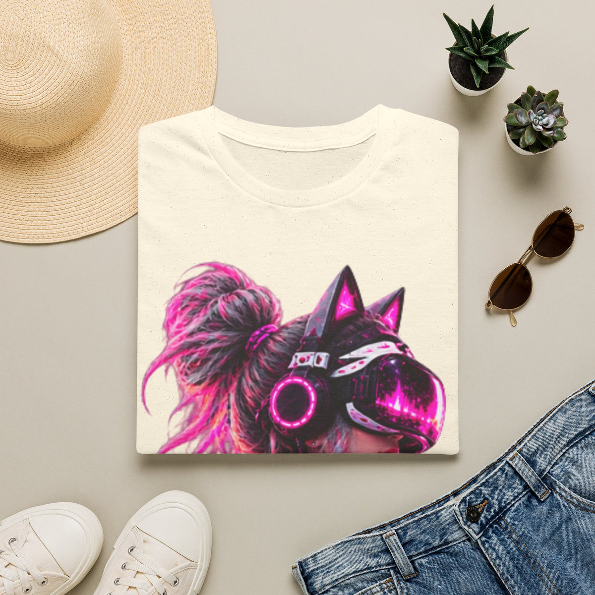 Cat VR Gamer Adult T‑Shirt — Neon Pink Cyberpunk Kitty Gamer Tee