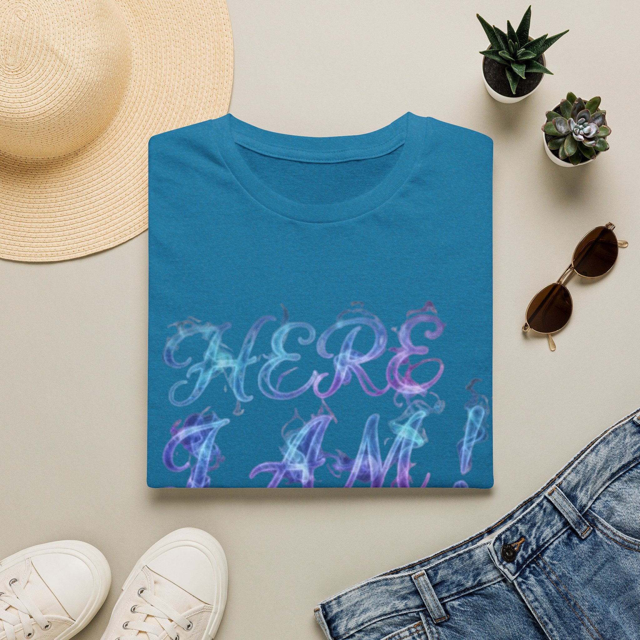 Adult T-Shirt — "Here I Am! What Are Your Other 2 Wishes?" Floral Script Graphic Tee