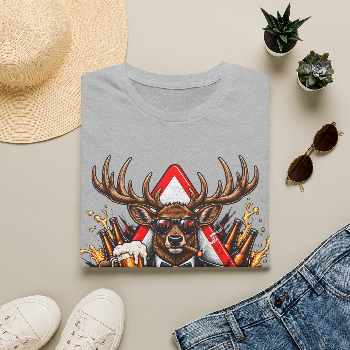 Stag Party Adult T-Shirt — Funny Beer-Drinking Deer Graphic Tee for Bachelor Parties