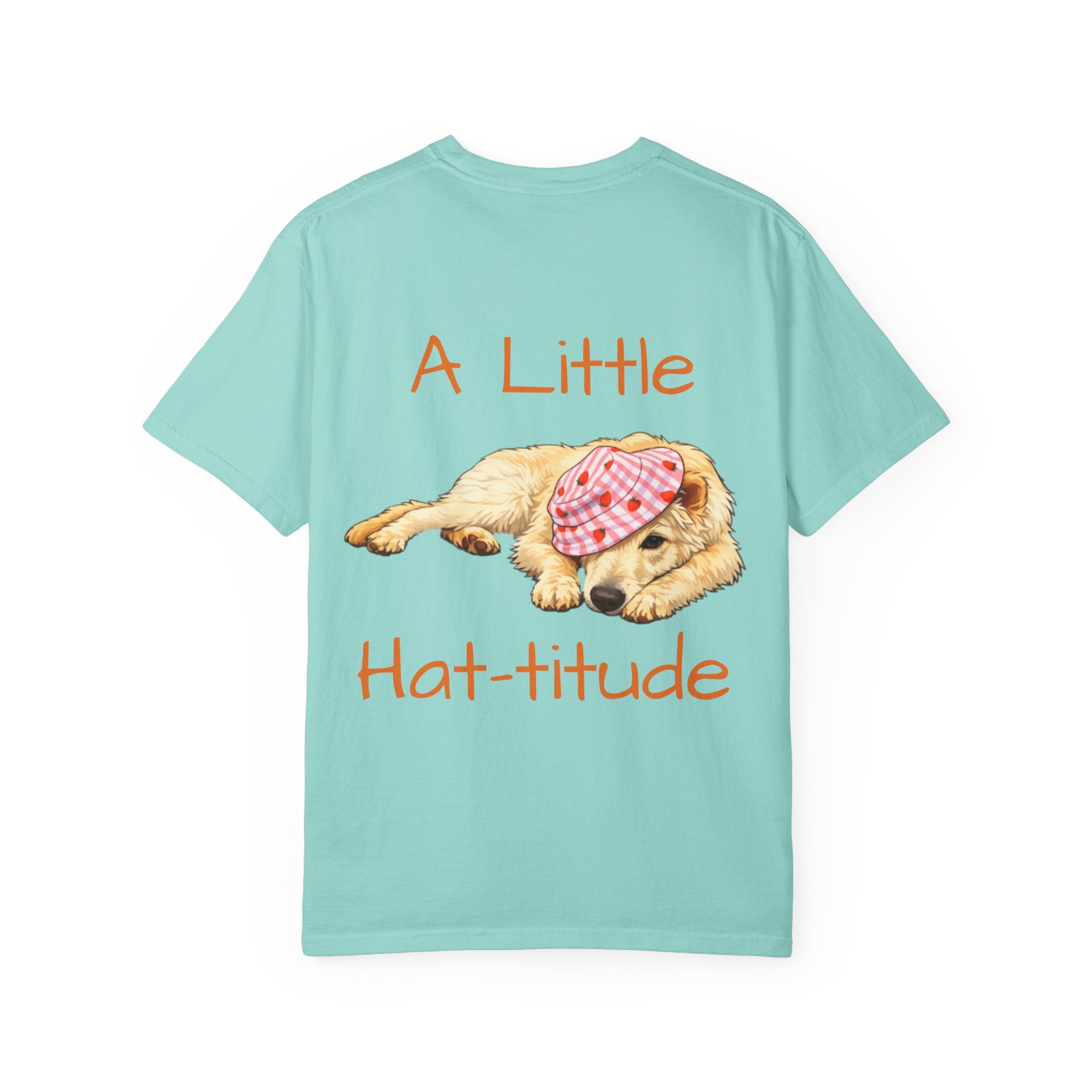 A Little Hat-Titude Puppy Adult T-Shirt | Cute Dog with Pink Hat, Paw Print