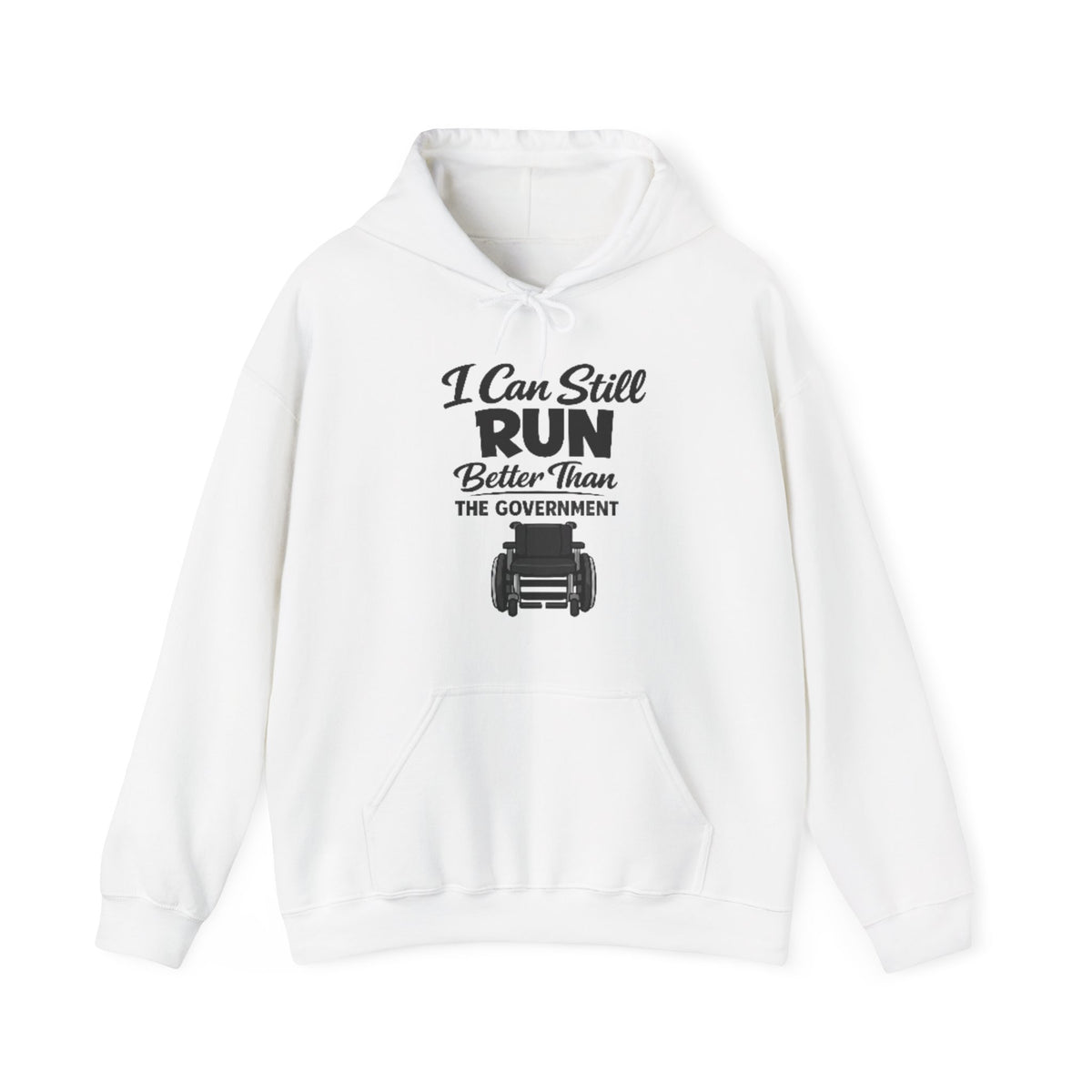 Adult Hoodie — "I Can Still Run Better Than The Government" Lawn Mower Funny Political Sweatshirt