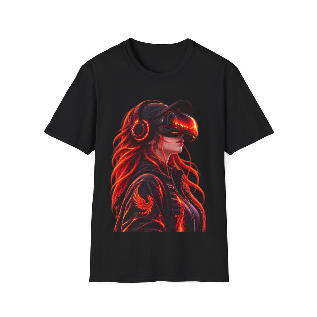VR Girl Graphic Adult T-Shirt — Neon Cyberpunk Virtual Reality Tee