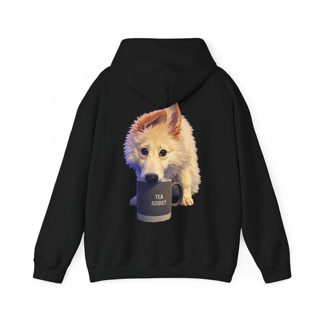 Cute Fluffy Dog With Tea Mug Adult Hoodie | Dog Illustration Sweatshirt