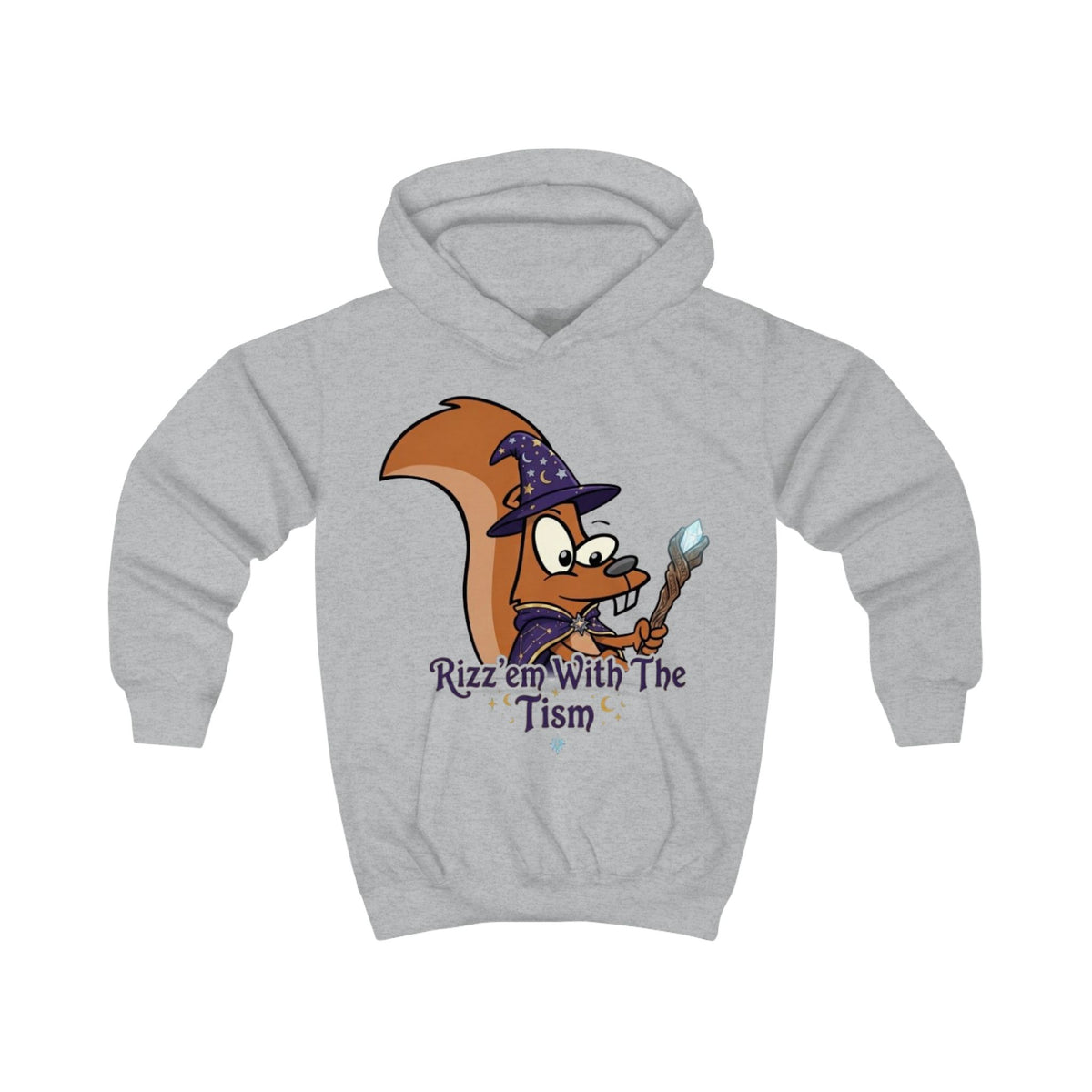 Wizard Squirrel Kids Hoodie – "Rizz'em With The Tism" Cute Halloween Magic Pullover